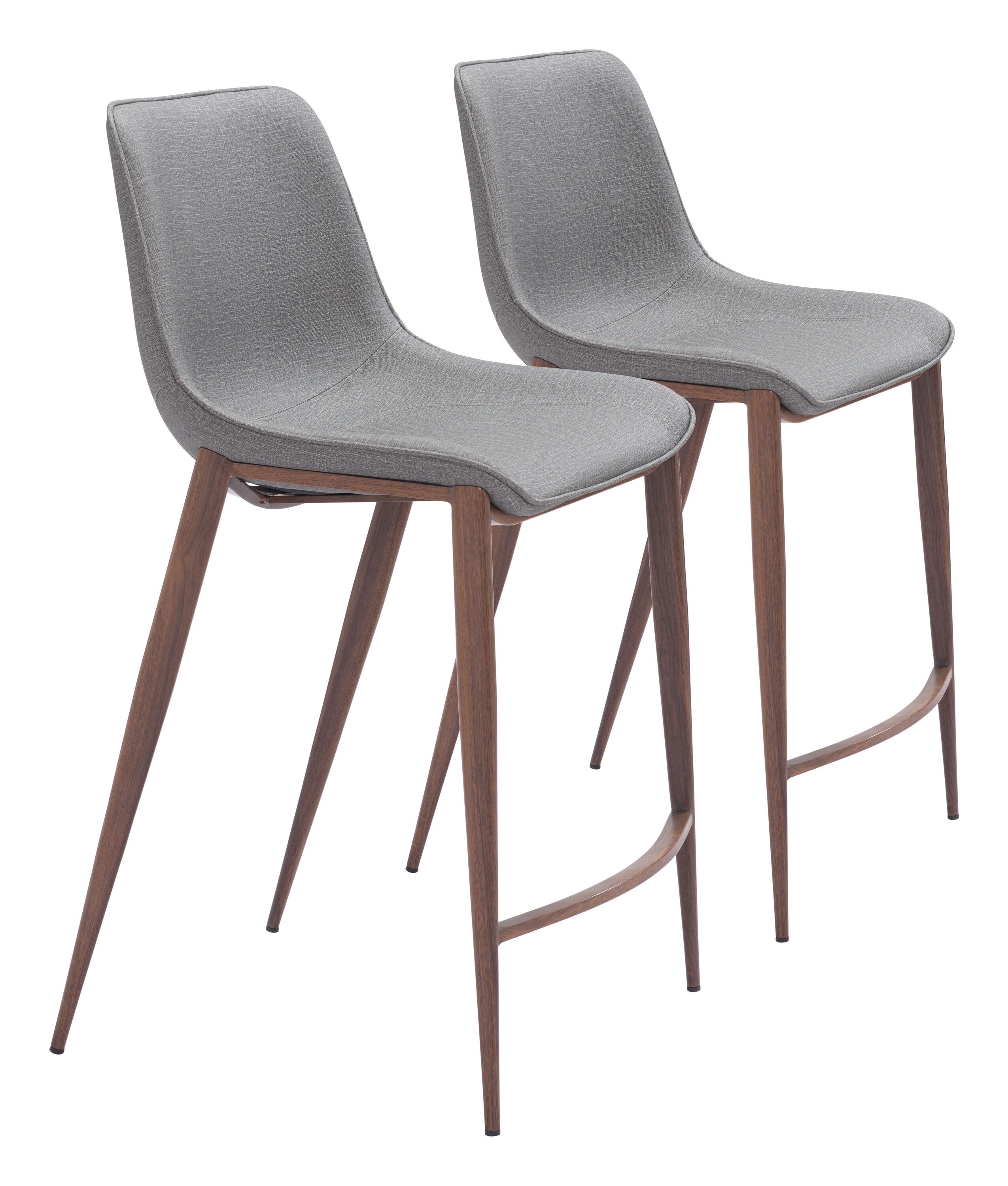 ZUO 109936 Set of 2 Slate Gray and Walnut 25.8-in H Counter height (24-in to 27-in) Bucket Seat Upholstered Wood Back Bar Stool Back