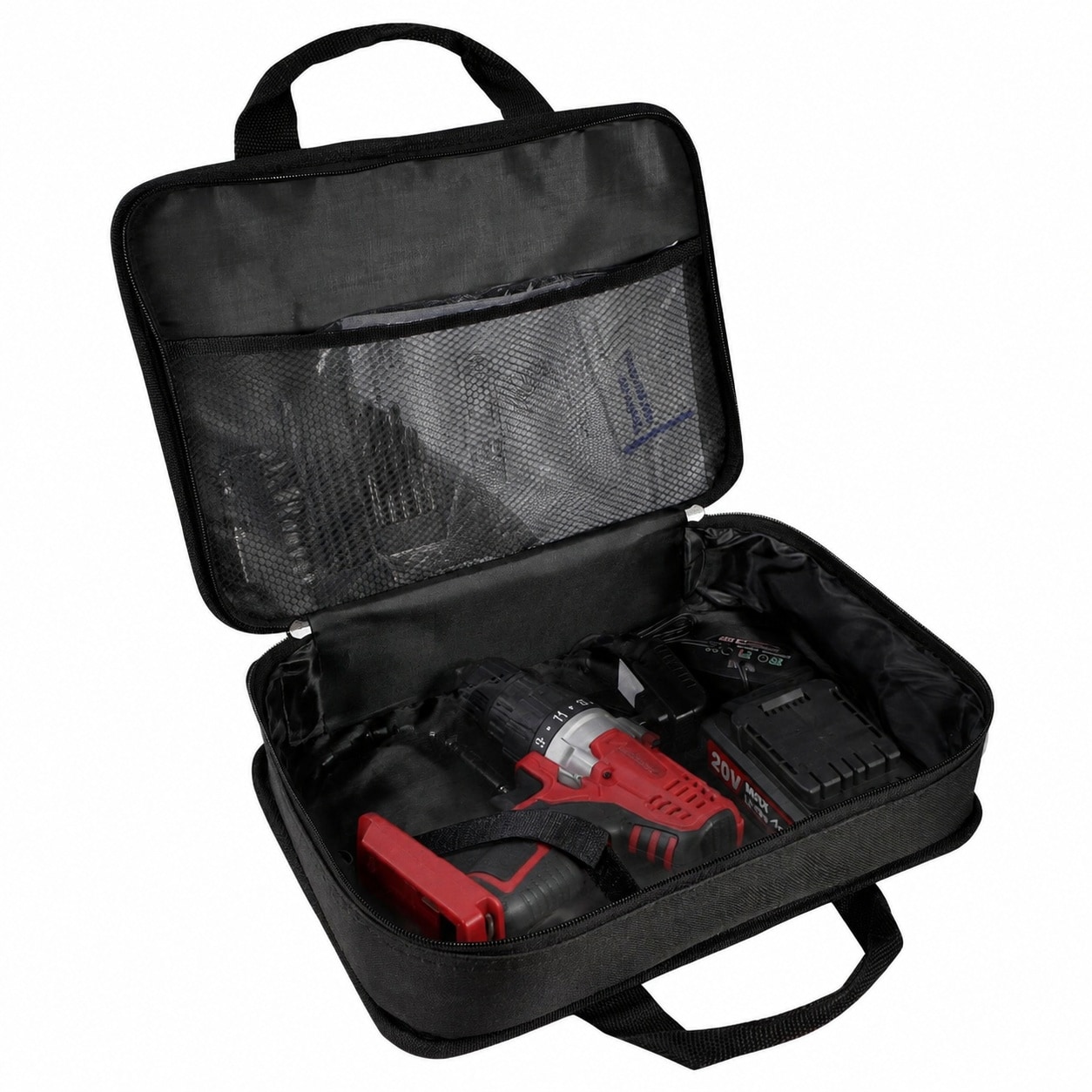 KIWDZFU 12 Inch Tool Bag Soft Canvas Storage Case with Mesh Dividers Double Zipper Suitable for Cordless Drill Tire Inflator Impact Wrench #LKI0820A835