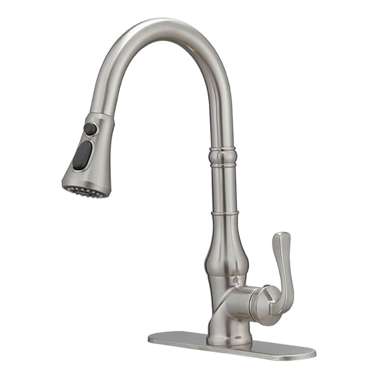 BWE A-94552-N A-94552 Single-Handle Kitchen Faucet Brushed Nickel Single Handle Deck-mount Pull-down Kitchen Faucet with Sprayer ( Deck Plate Included )