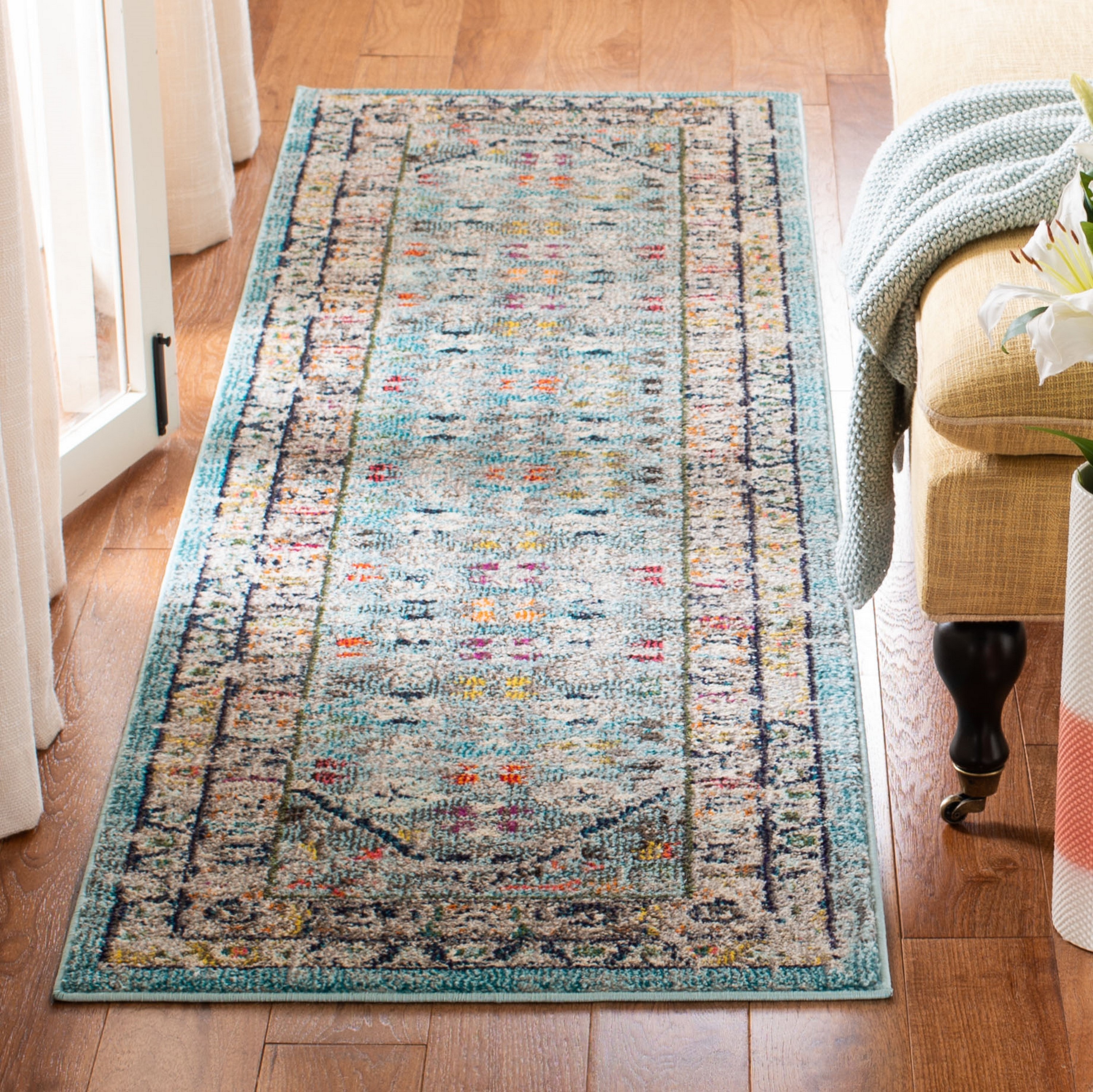 Safavieh MNC255M-26 Monaco Boule 2 x 6 (ft) Loomed Polypropylene Blue/Light Gray Rectangular Indoor Distressed/Overdyed Bohemian/Eclectic Runner rug