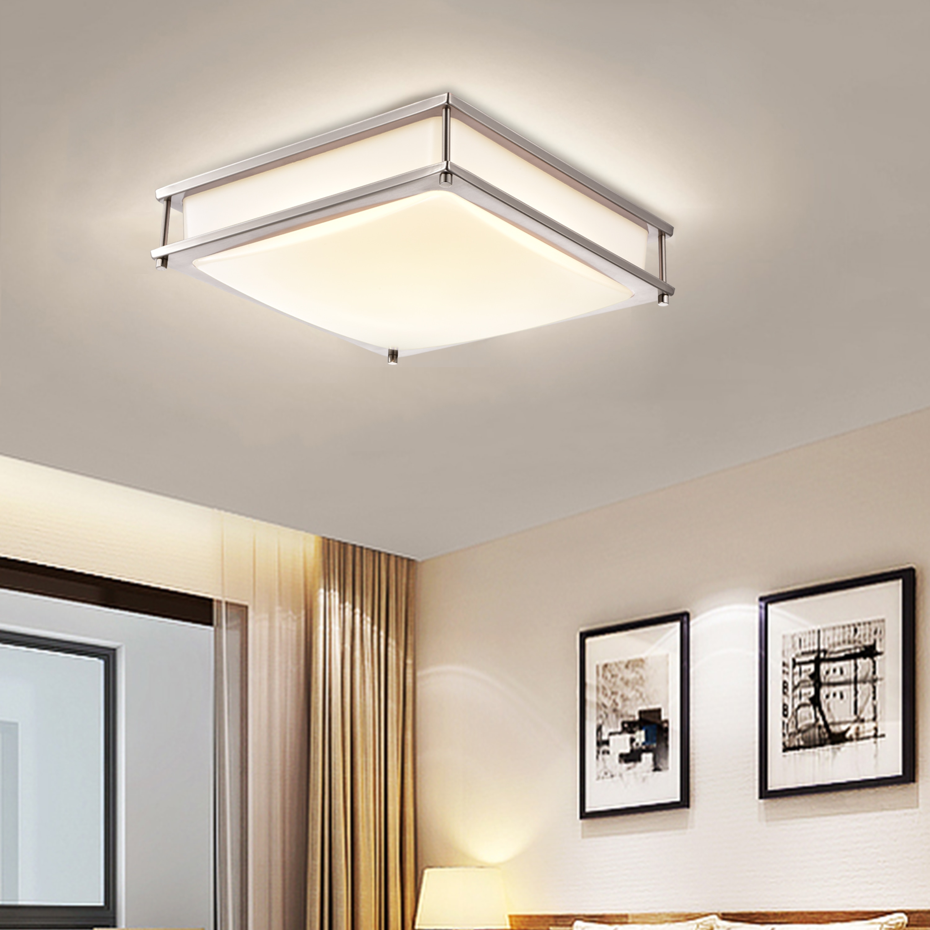 Sleek 12" Silver Glass LED Flush Mount Ceiling Light, Dimmable