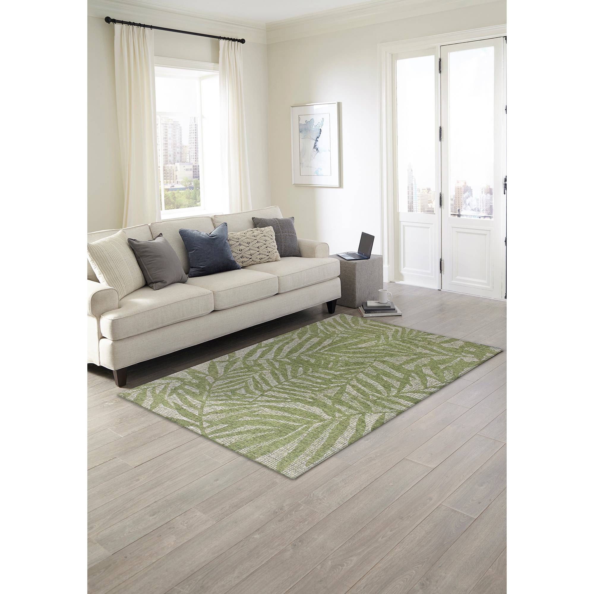 Linon Indoor Outdoor Washable Apia Polyester Area 5'x7' Rug in Ivory and  Green, 1 - Kroger