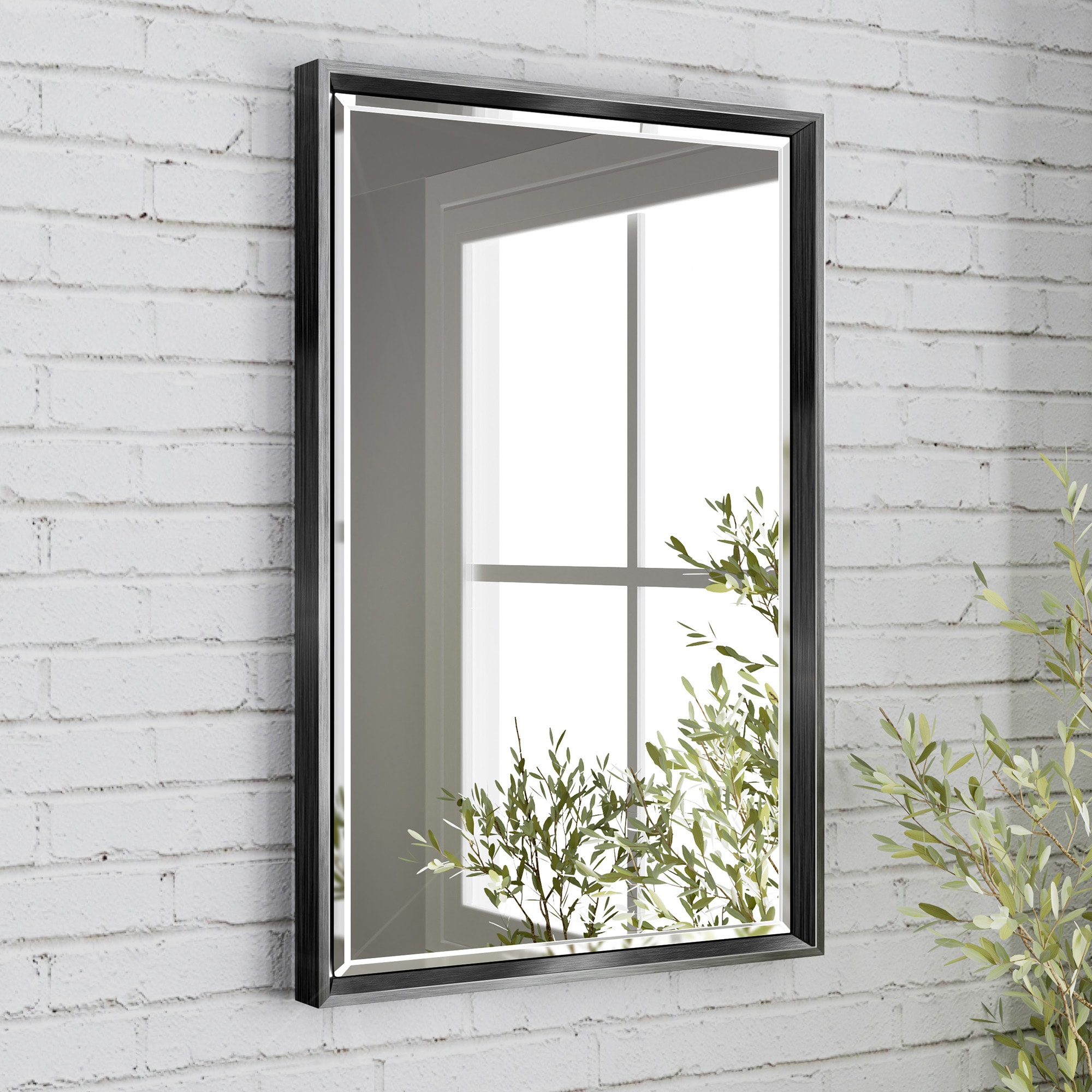 QueenFun TMFMB1624BK Bathroom Mirrors 16-in x 24-in Beveled Rectangle Bathroom Vanity Mirror ( Black )