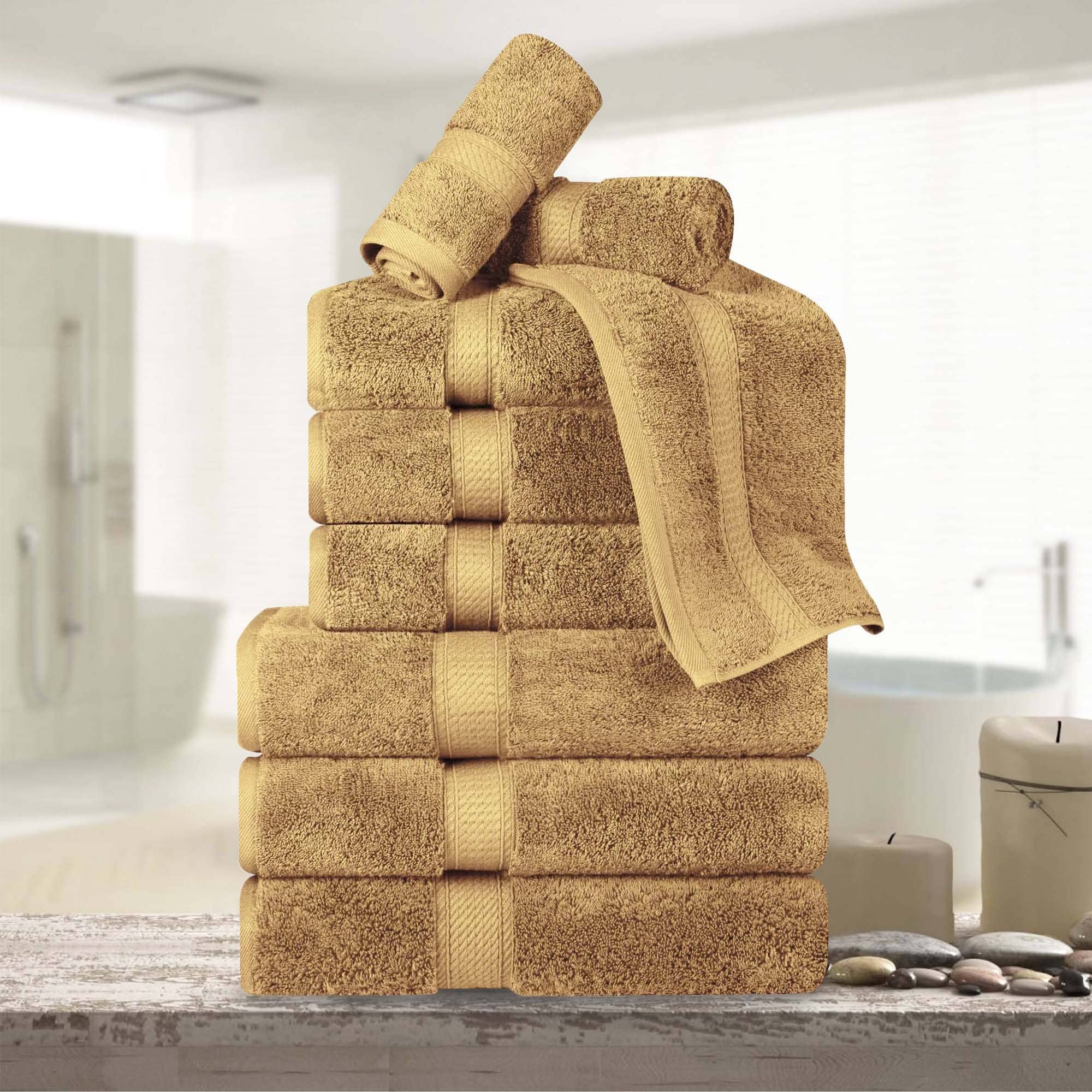 Superior Egyptian Cotton Pile Plush Heavyweight Absorbent Luxury Soft 9-Piece Towel Set