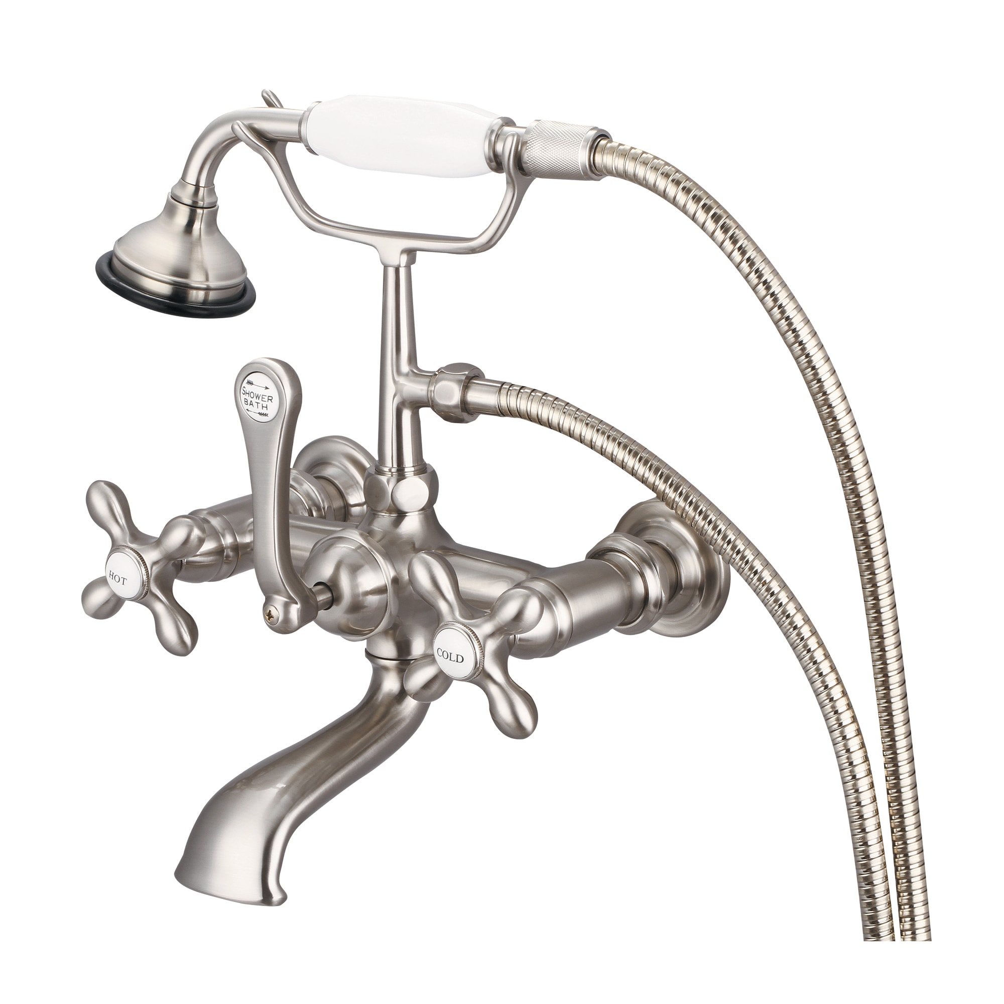 Water Creation F6-0010-02-AX F6 Brushed Nickel 3-handle Wall-mount High-arc Bathtub Faucet with Hand Shower