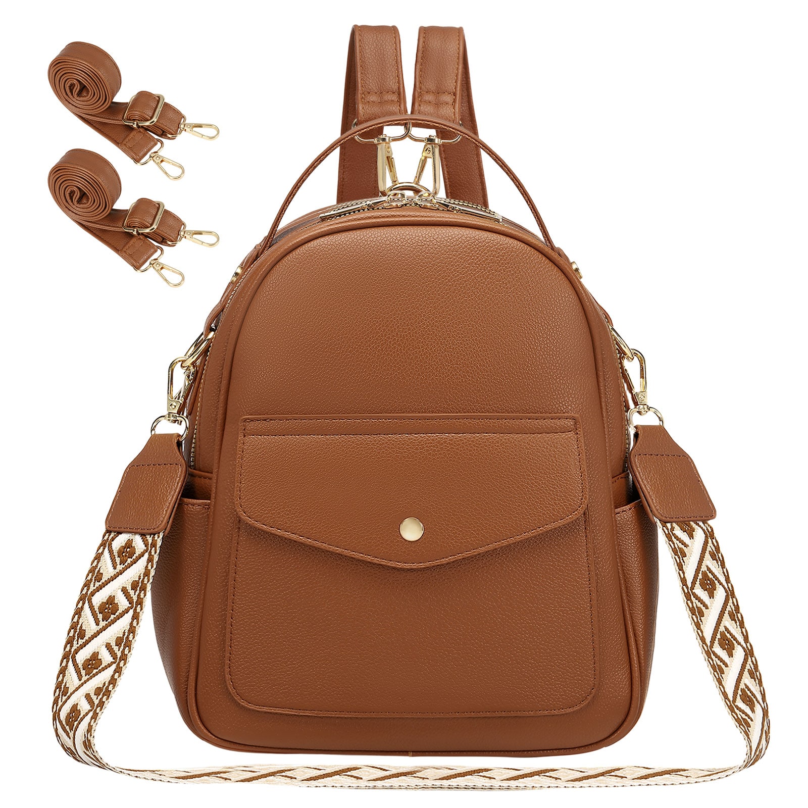 backpack purse pu leather Unique Bargains Small Backpack Purse for Women PU Leather Mini Backpack Travel Convertible Shoulder Bag with 3 Replaceable Shoulder Straps Brown