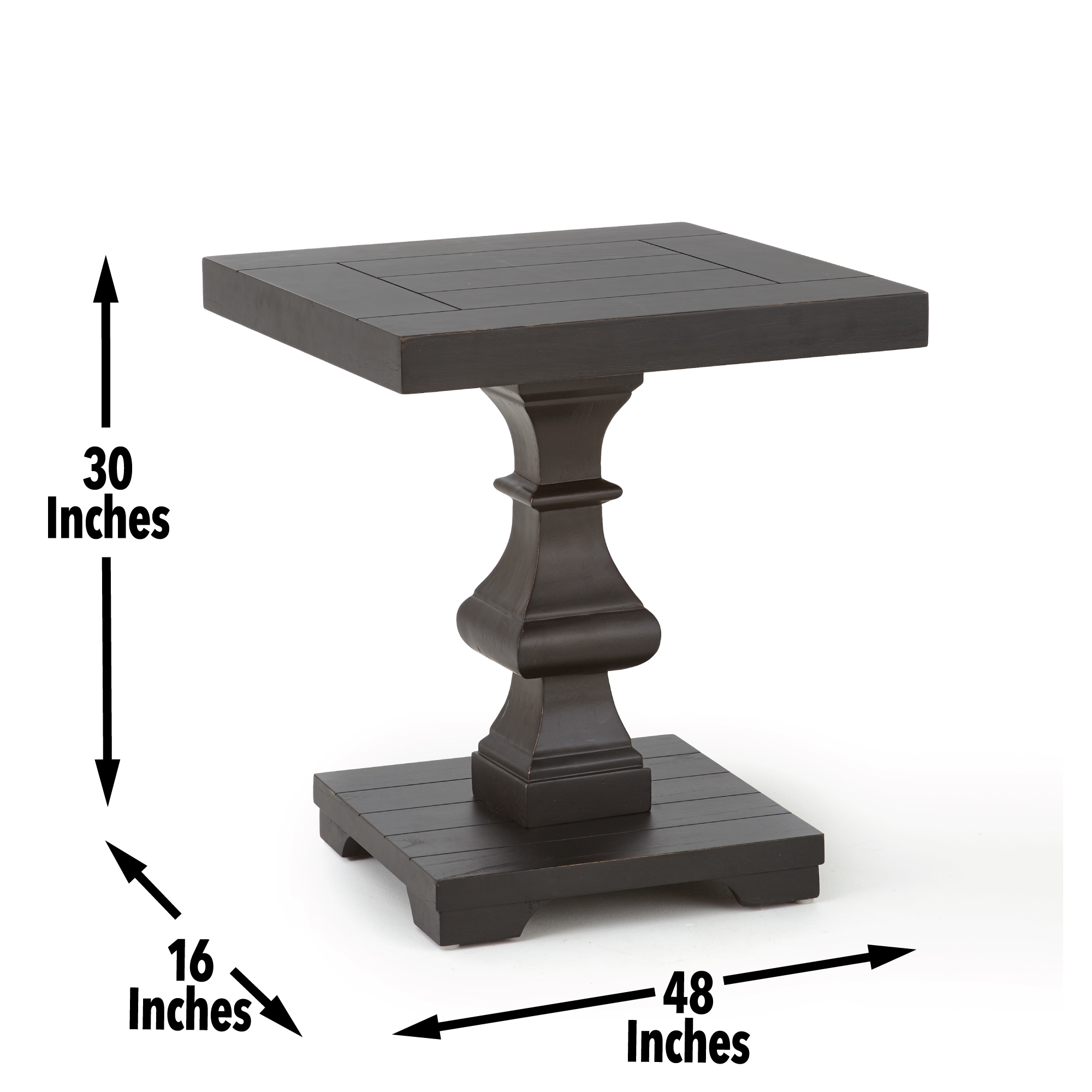 Dory Black Solid Wood Square End Table with Pedestal Base