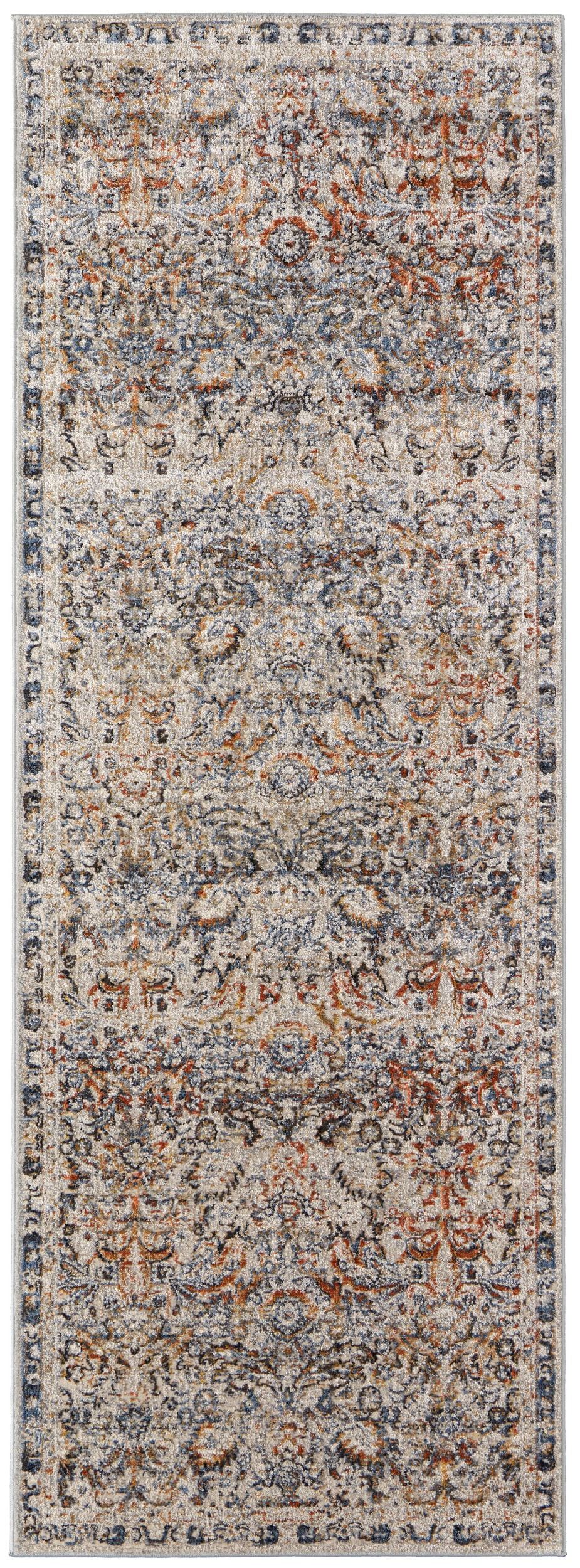 Room Envy KAIR39GNBLUMLTI10 2 x 10 (ft) Loomed Polypropylene Tan/Blue/Orange Rectangular Indoor Damask Runner rug