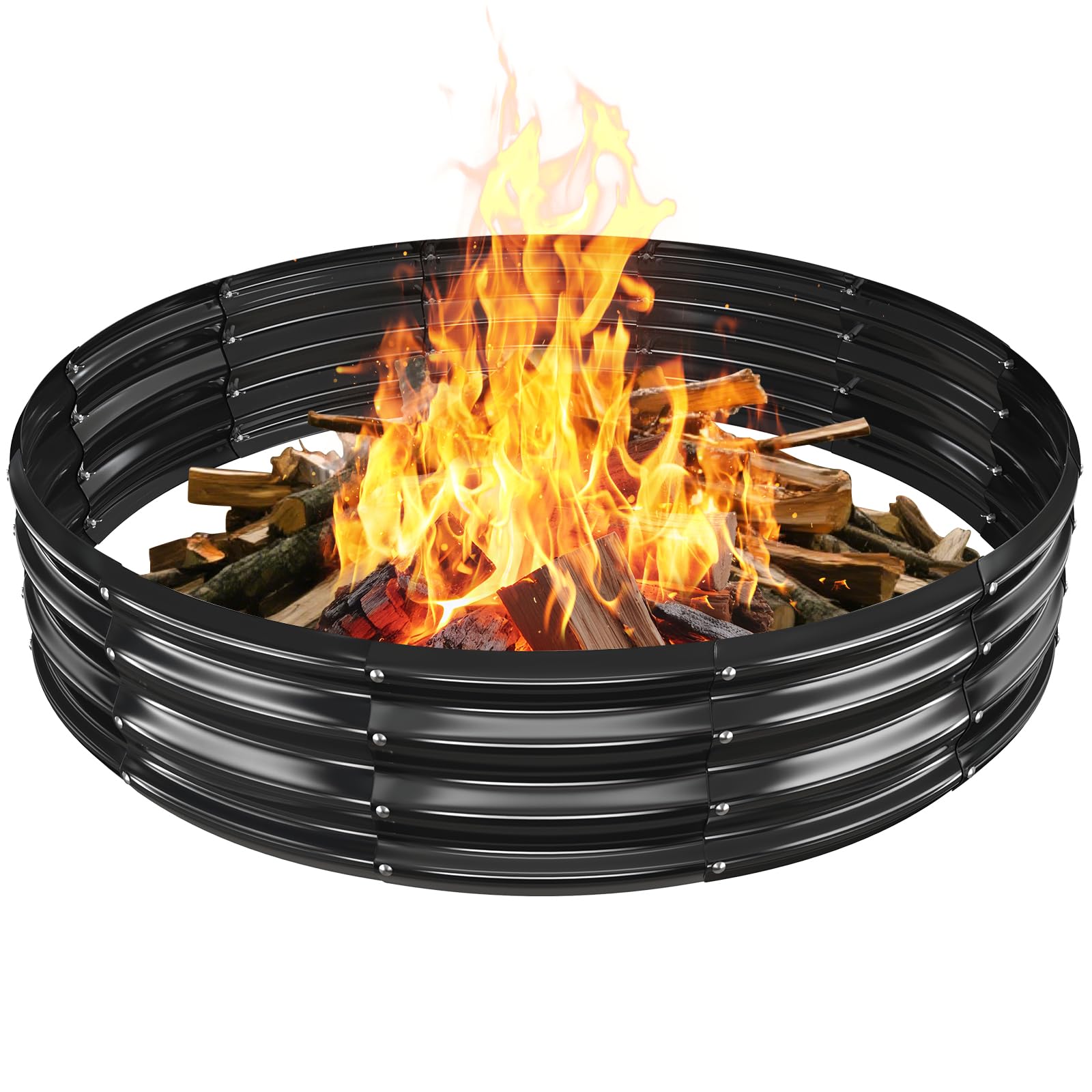 Lukvuzo  Metal Fire Pit Ring 5 Foot Diameter 1 Foot High Durable Outdoor Fire Pit for Patio Backyard or Camping Double Folded Edge Includes