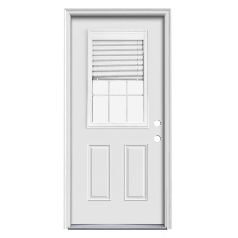 Therma-Tru Benchmark Doors 32-in x 80-in Steel Half Lite Left-Hand Inswing Ready To Paint Prehung Single Front Door with Brickmould Insulating Core -  10087722