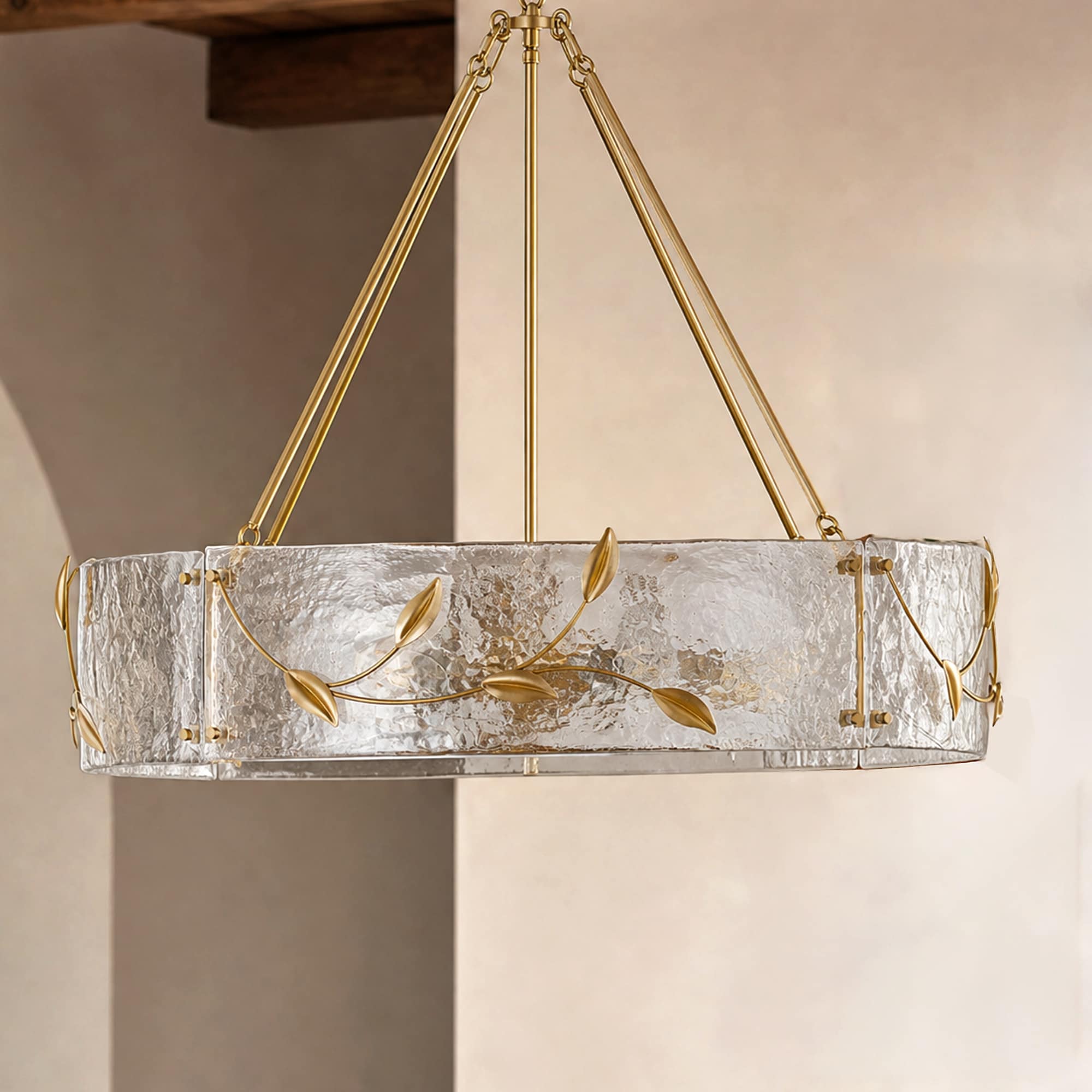 TALOYA 31.5-in Modern Empire Dark Gold 6-Light Chandelier with Handmade Clear Textured Glass Shades and Adjustable Height for Kitchen Islands Dining Rooms Living Rooms and Entryways