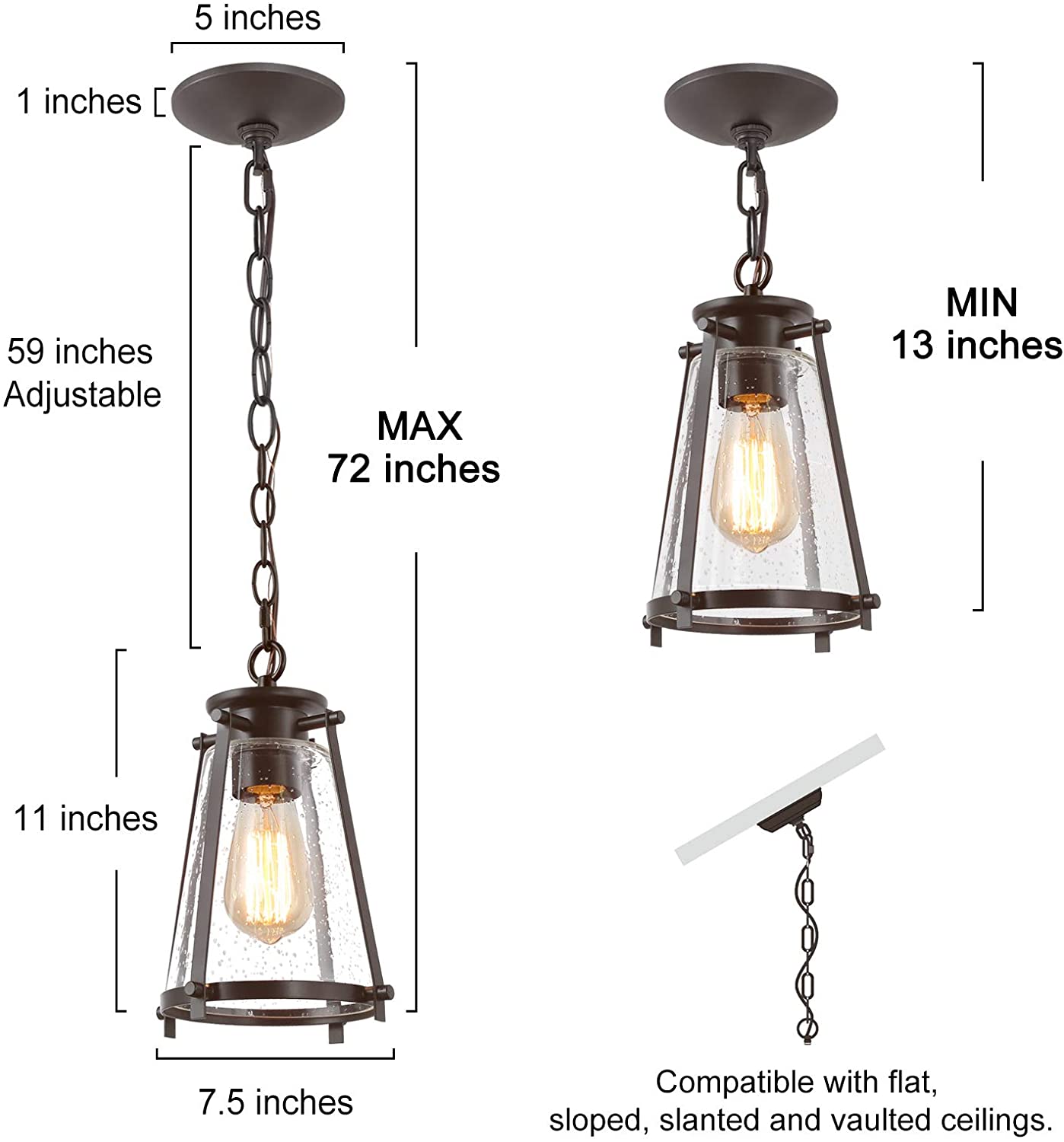 LNC Echo Oil Rubbed Bronze Modern/Contemporary Seeded Glass Lantern LED ...