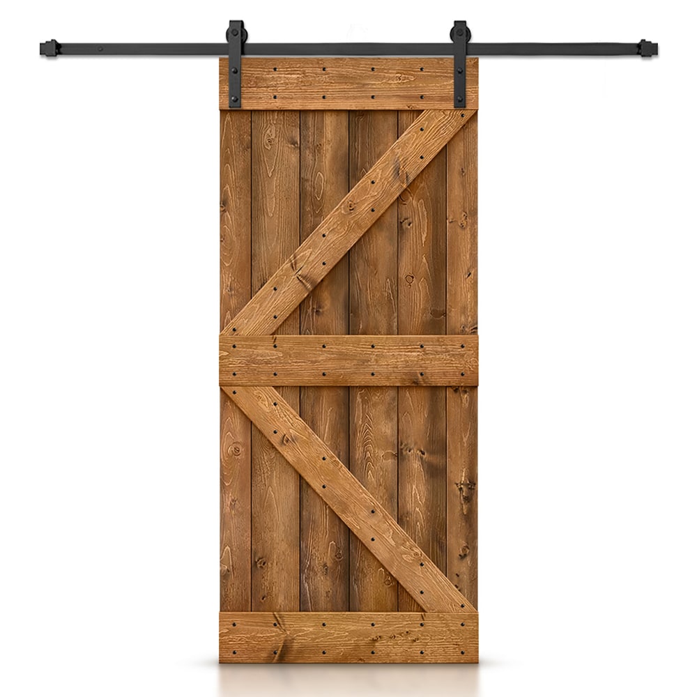 CALHOME 28-in x 84-in Walnut Knotty Pine Wood Solid Core Barn Door ...