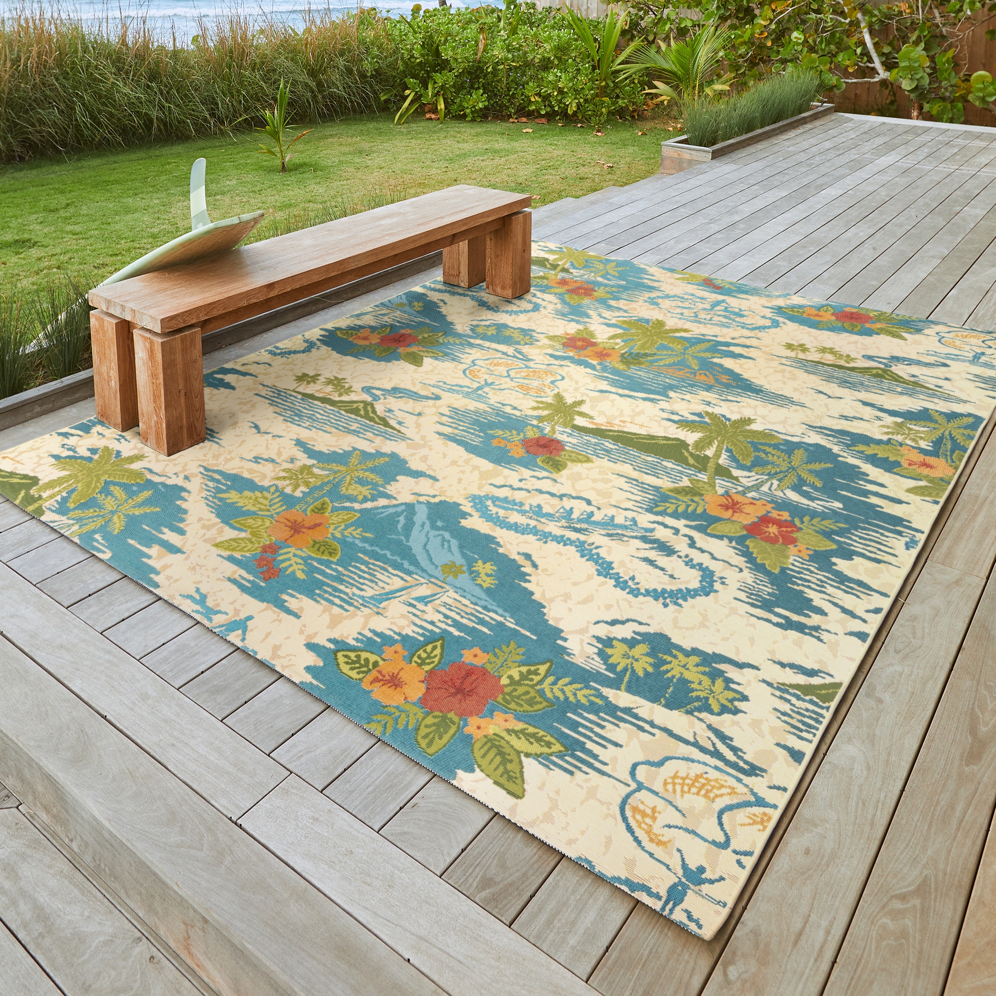 GERTMENIAN 46762 Reyn Spooner 5 x 7 (ft) Synthetic Mutli Rectangular Indoor/Outdoor Floral/Botanical Tropical Area rug