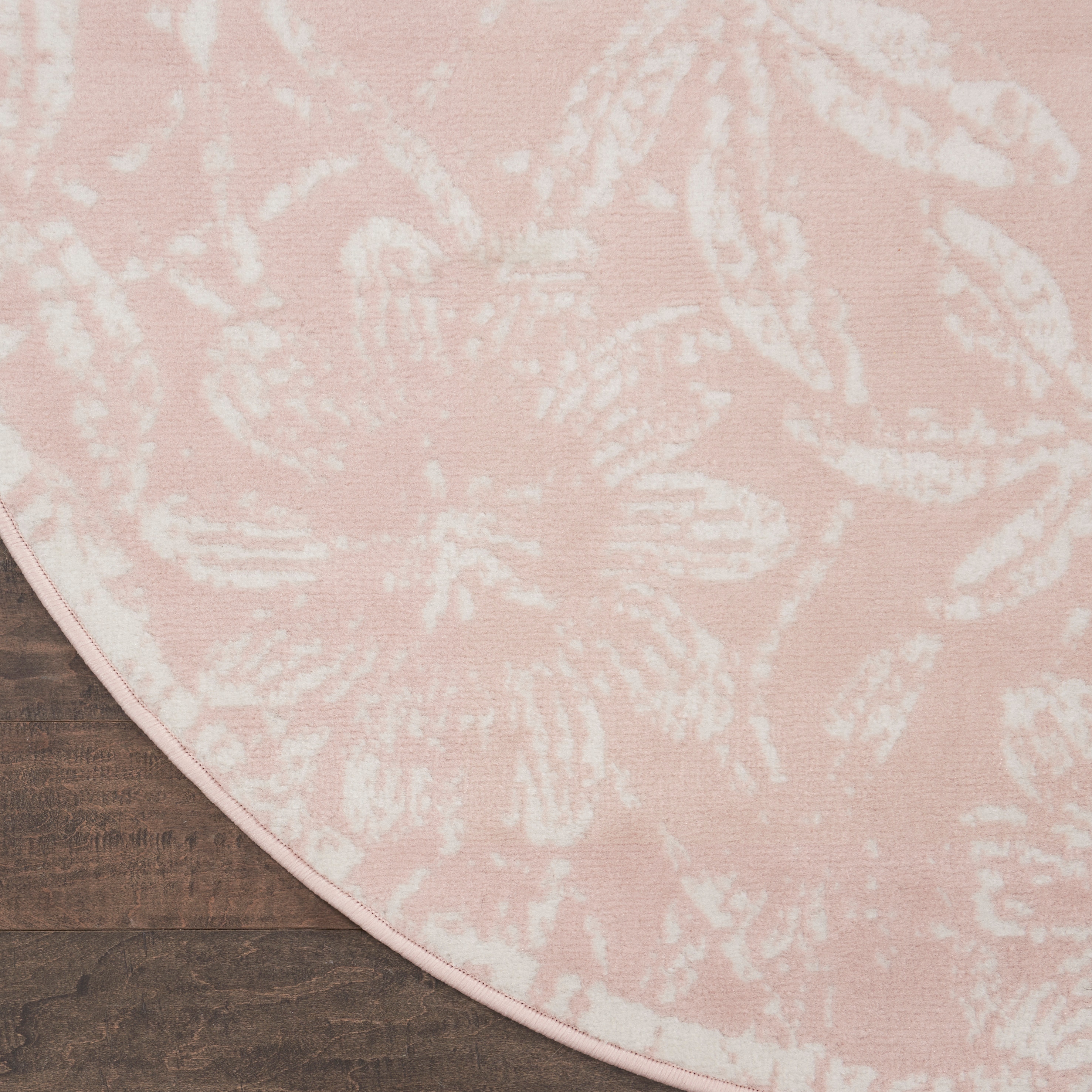 Pink Floral Round 5' Synthetic Kids Rug
