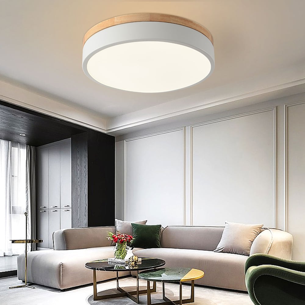 Oukaning JZUCE96NNSHCX 11.81-in 1 -Light 11.8-in Brushed White Integrated LED Flush Mount Light