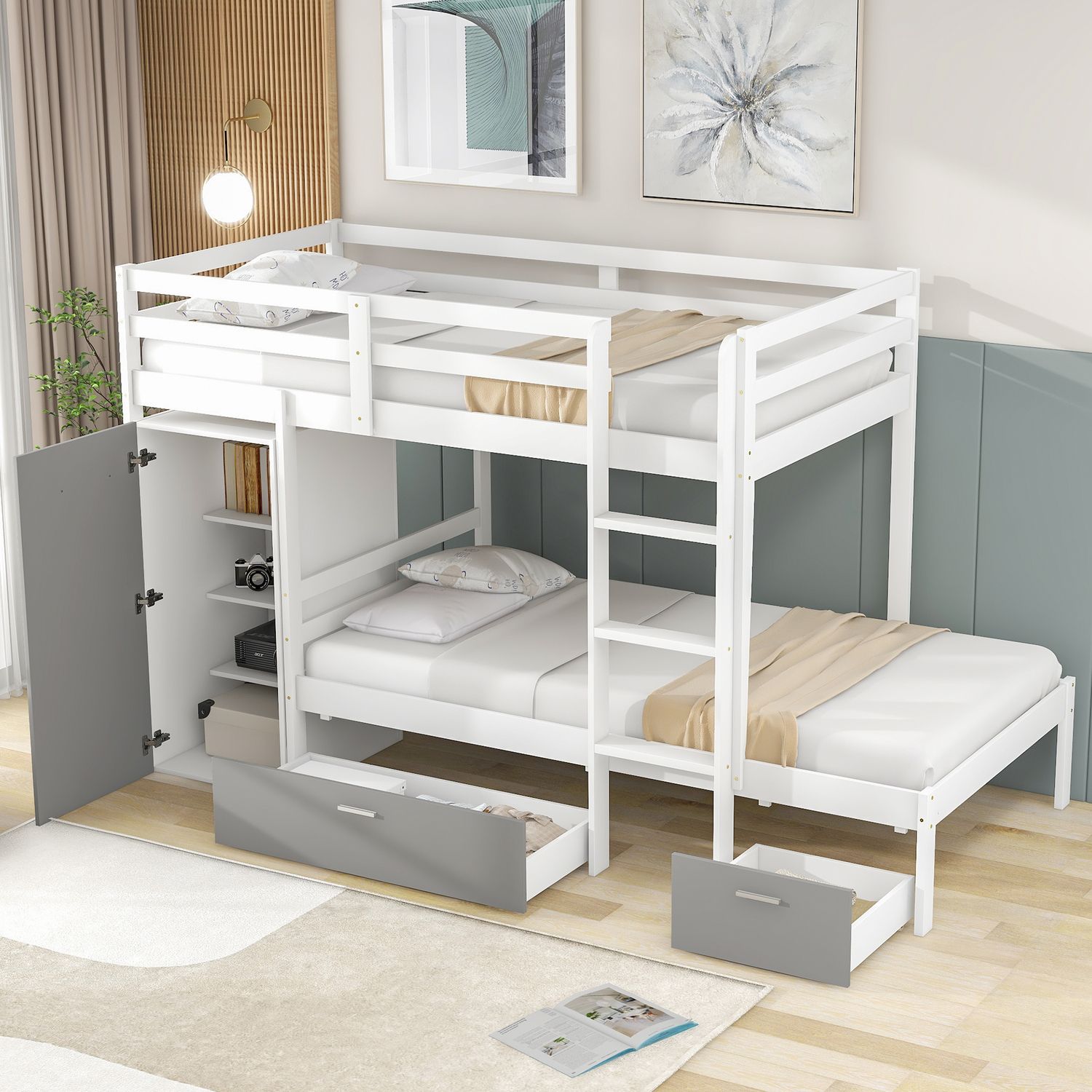 JASMODER GX000933AAK White Twin Composite Platform Bed with Storage