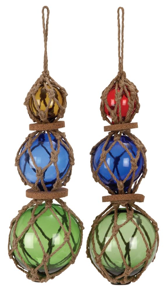 Grayson Lane 71585 Multi Colored Glass Orb Hanging Wall DEcor with Jute Rope Set Of 2: 14-in x 4-in