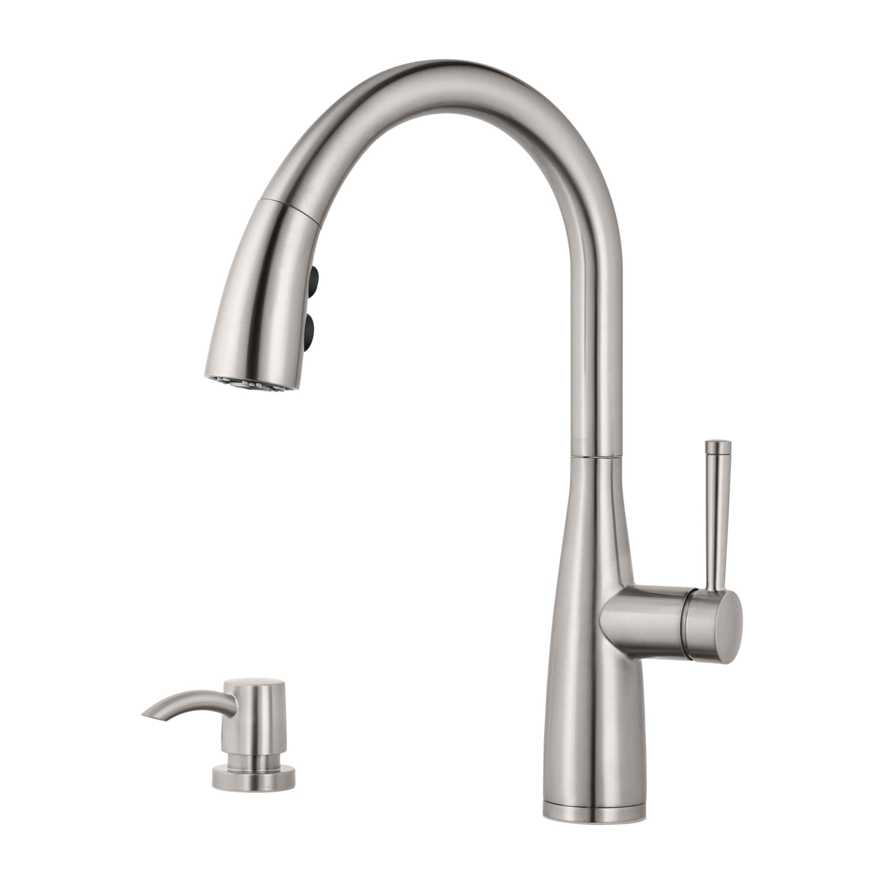 Pfister F-529-7RYS Raya Stainless Steel Double Handle Deck-mount Pull-down Kitchen Faucet with Sprayer ( Deck Plate Included ) (Soap Dispenser Included)