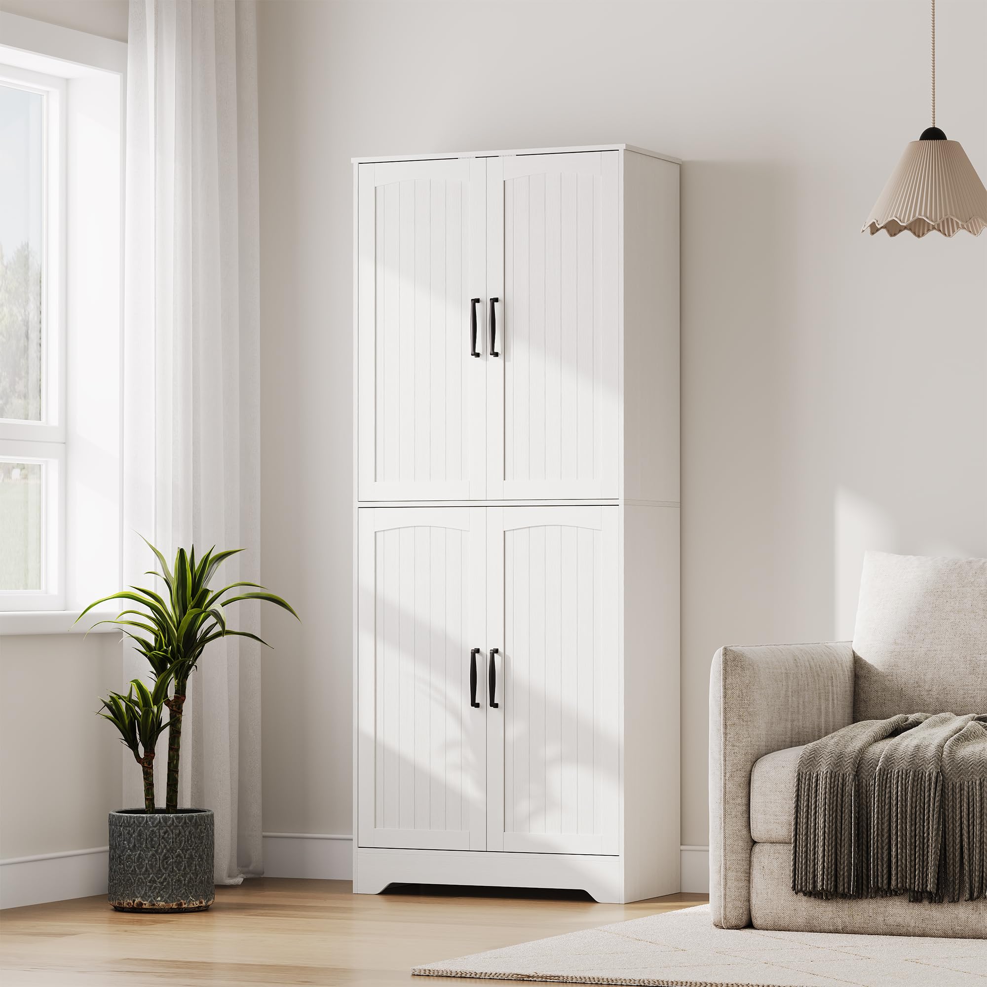Garvee Farmhouse Kitchen Pantry Cabinet Tall Wood Storage Cabinet Freestanding Cupboard Doors Adjustable Shelves Dining Room Furniture