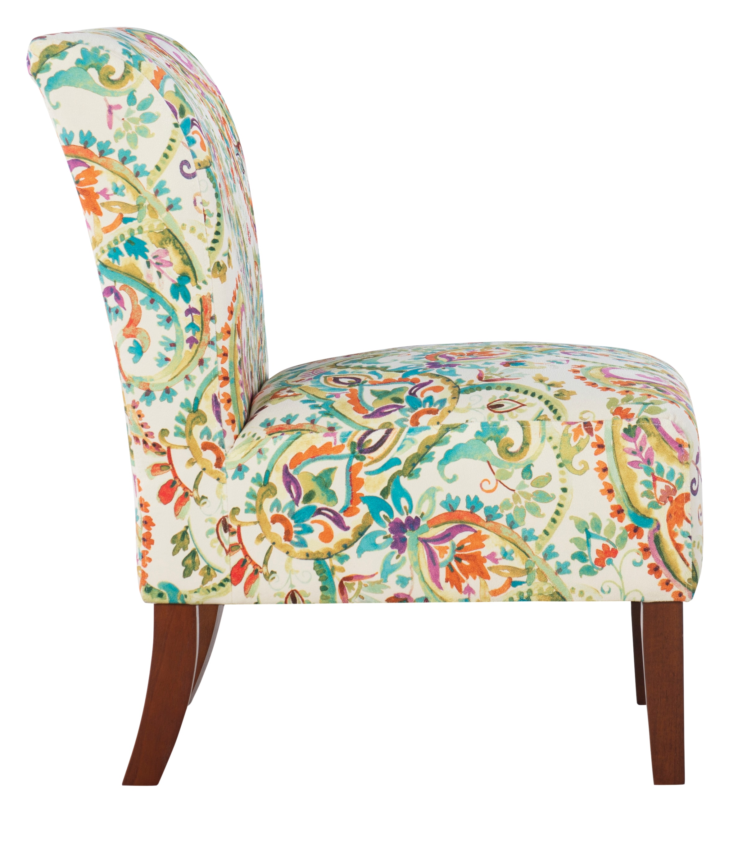 Julie Red and Blue Floral Slipper Accent Chair with Walnut Legs
