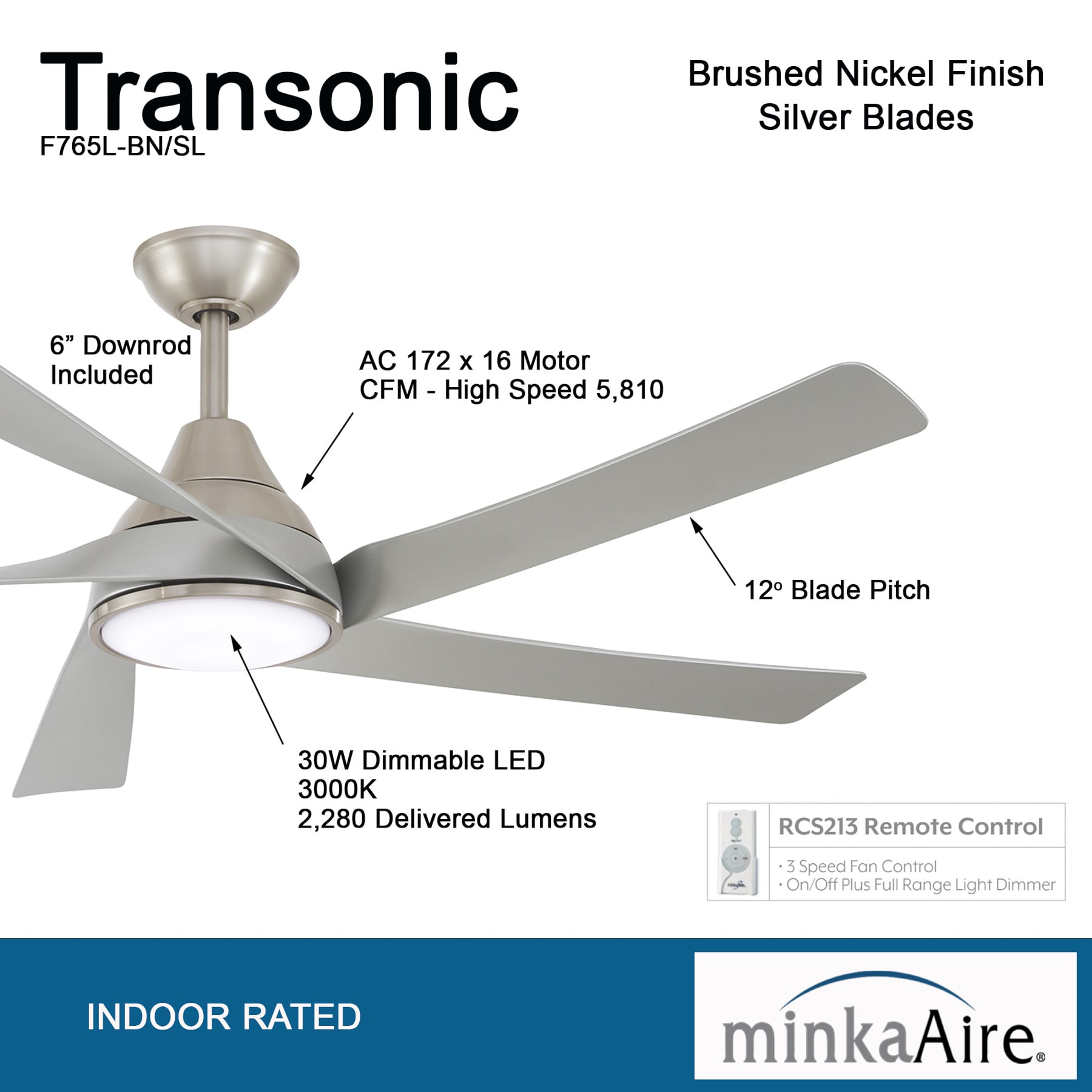 Minka Aire Transonic 56-in Brushed Nickel Integrated LED Indoor 