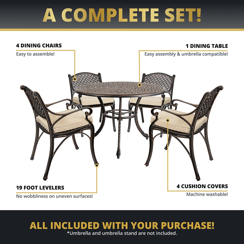 Kinger Home Harmon 5 Patio Dining Set Aluminum Round Table with 4 Stationary Chairs DTS S 004 at Lowes