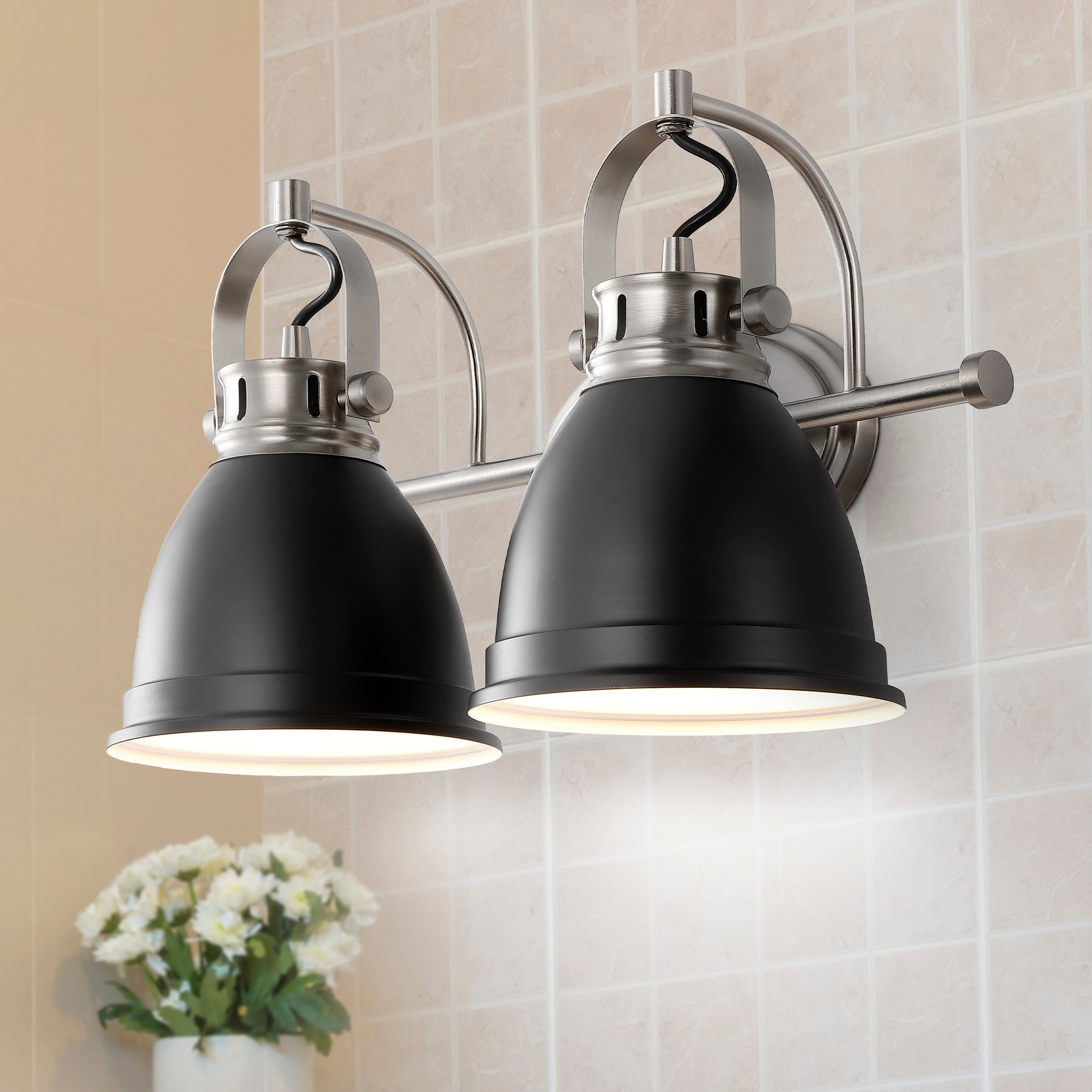 JONATHAN  Y JYL1115A Phineas Iron Farmhouse Bohemian 16.25-in 2 -Light Satin Black Coastal Vanity light