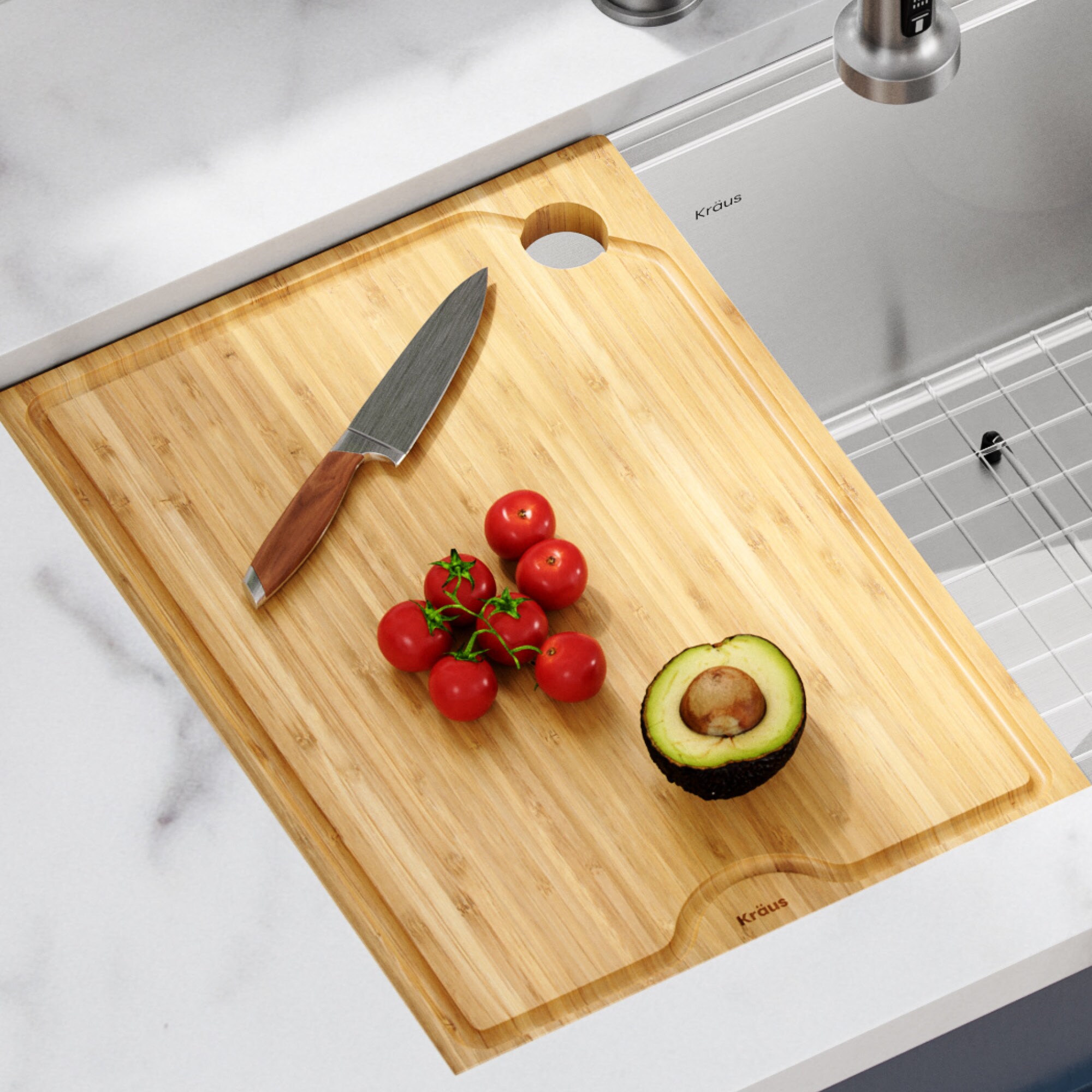 Kraus Organic Solid Bamboo Cutting Board for Kitchen Sink, 18.5 x 12