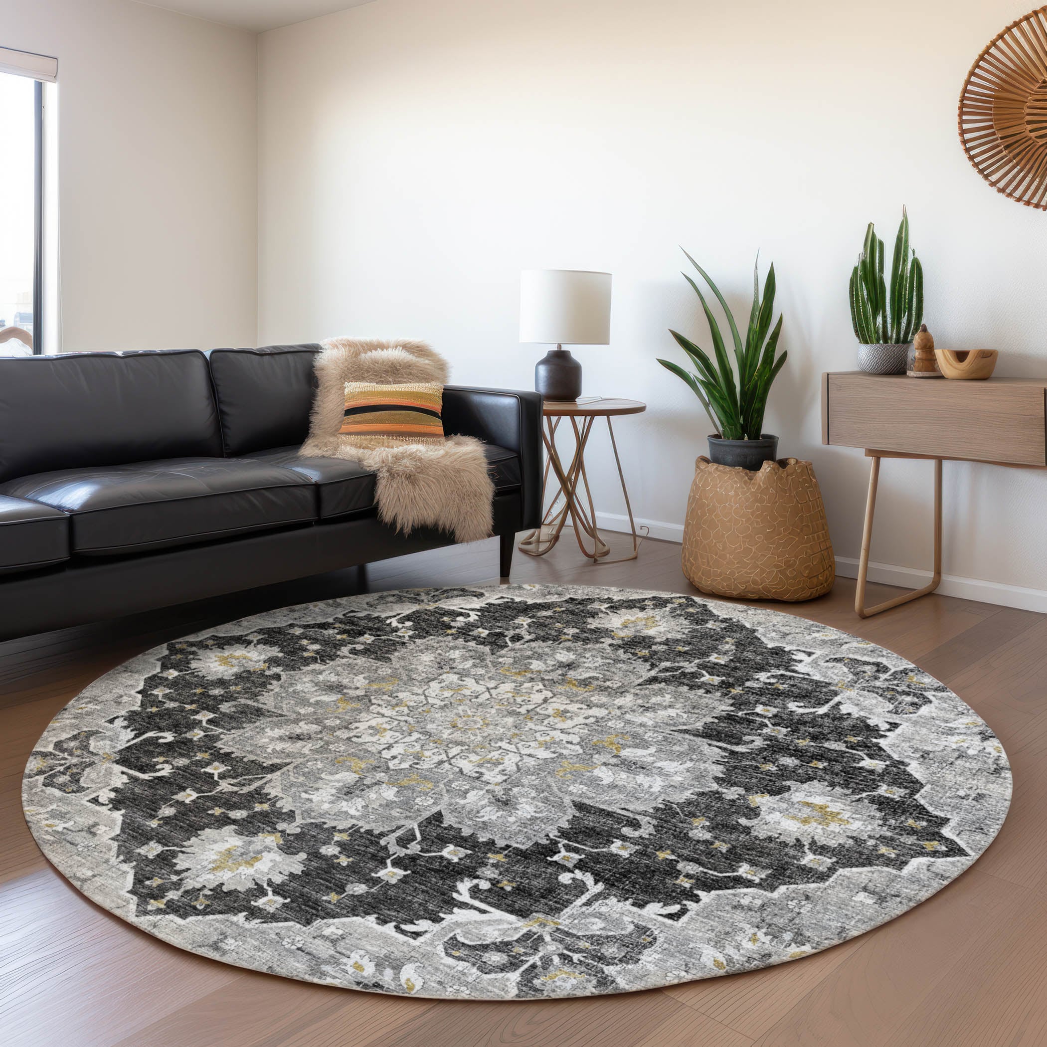 Addison Rugs AMF93SH8RO Mayfield AMF93SH 8 x 8 (ft) Loomed Polyester Shadow Round Indoor Abstract Machine washable Area rug