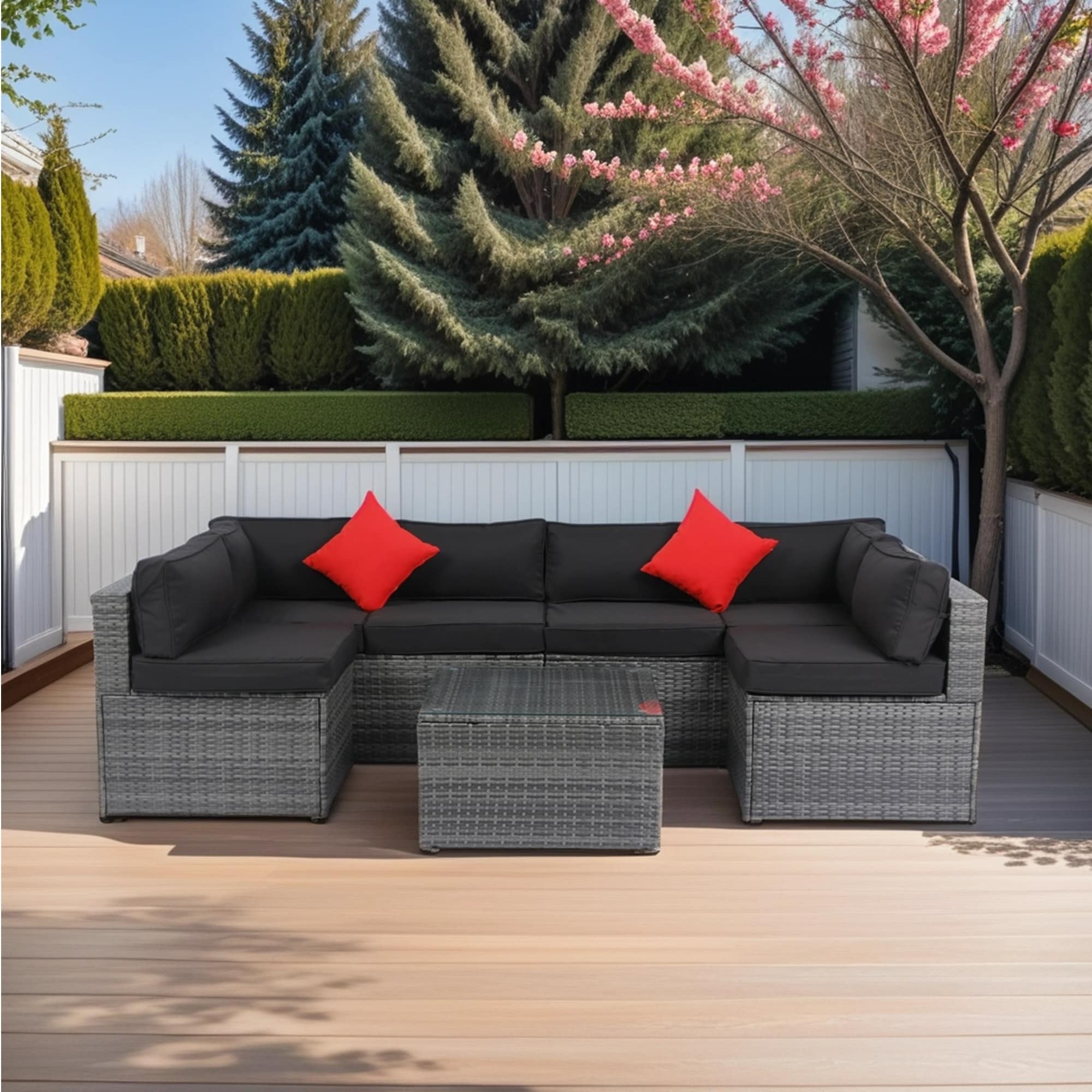 Mondawe OR-FG6C-GO 5 -Piece Wicker Patio Conversation Set with Black Cushions