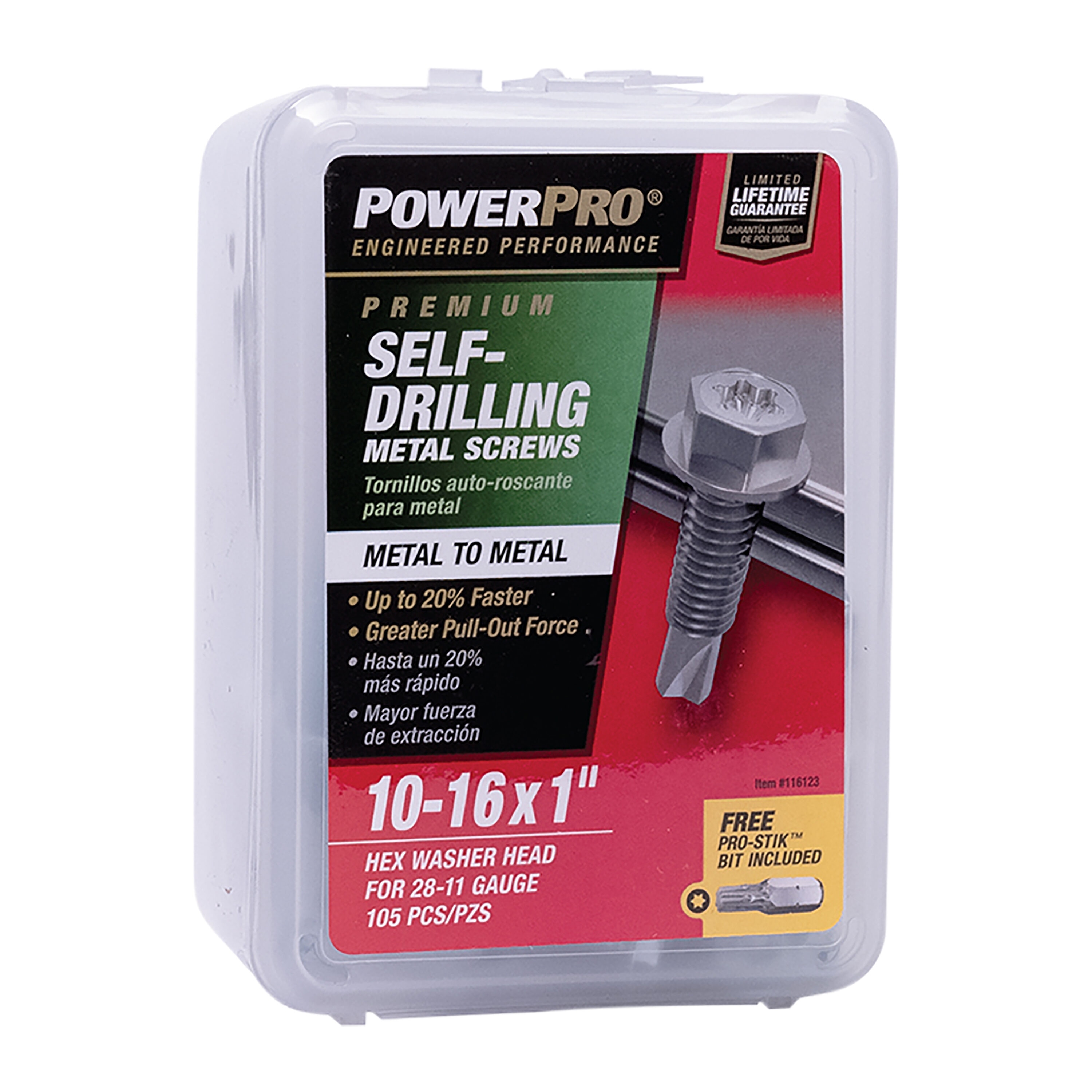 Power Pro 116123 #10 x 1-in Star -Drive Self-drilling Sheet Metal Screws 105 -Count