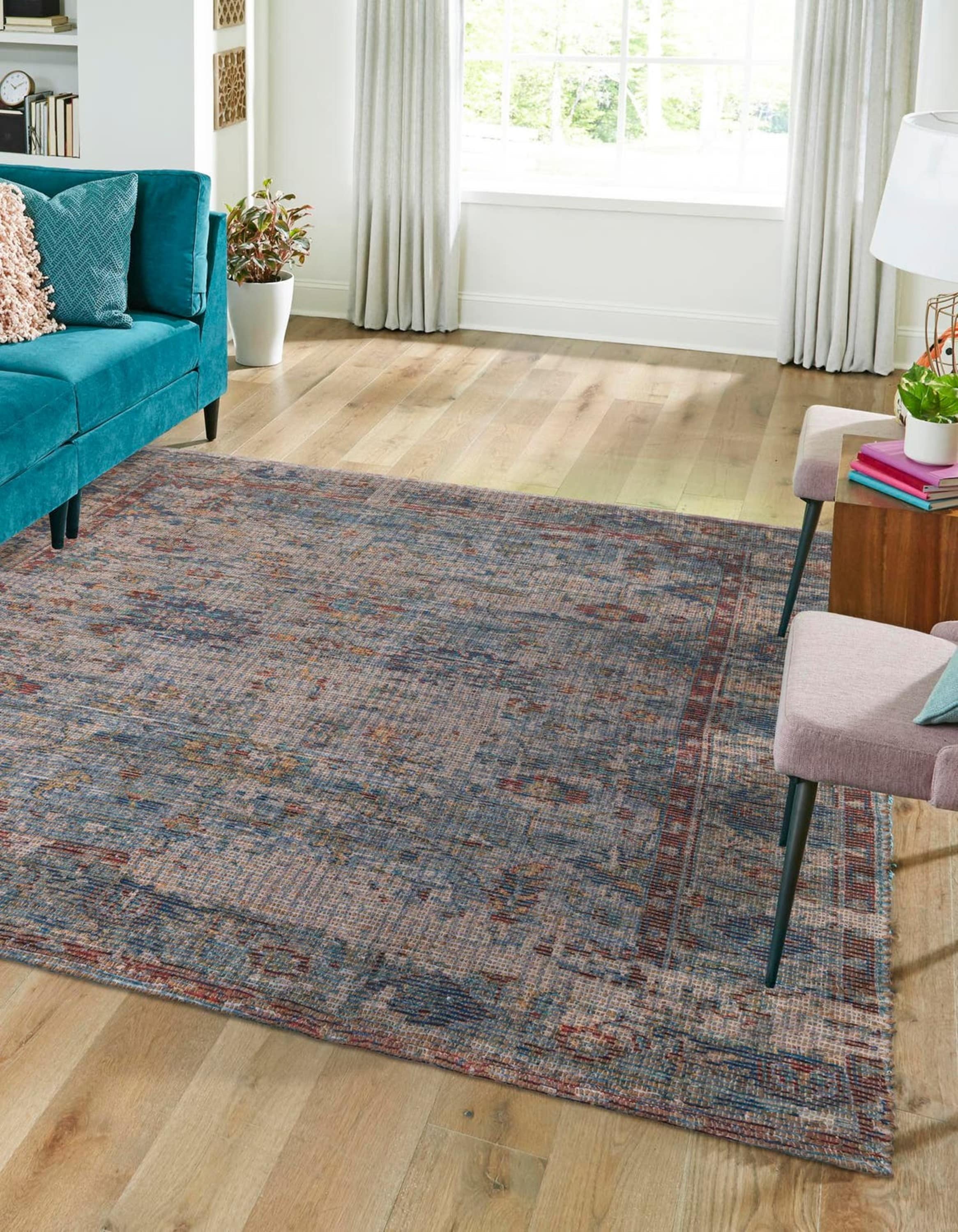 Unique Loom 3192147 Chenille Jute 8 x 8 (ft) Braided Jute Teal blue Square Indoor Floral/Botanical Area rug