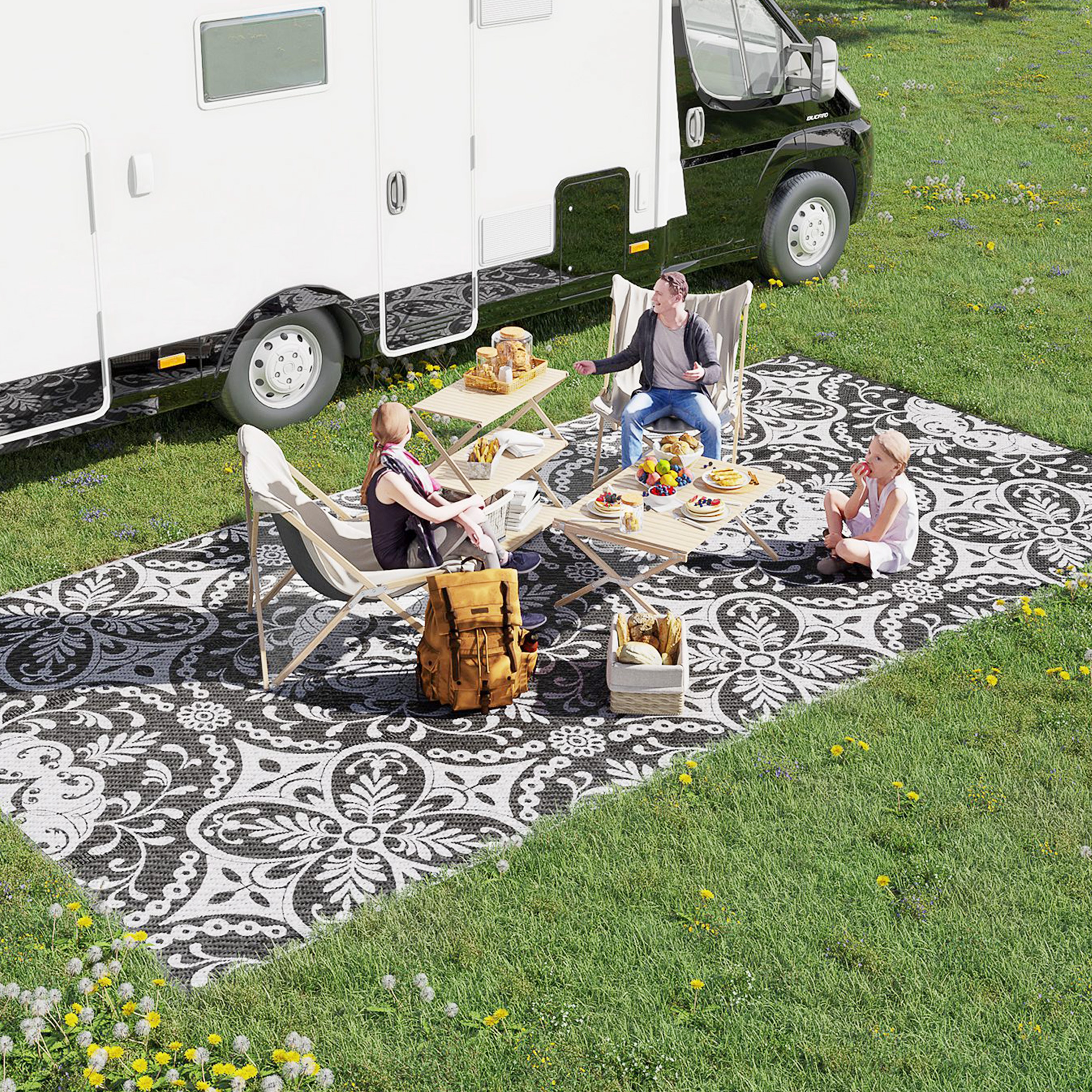 ToolCat NGG39-39-MT Polyester Black+ Gray Rectangular Indoor/Outdoor Area rug