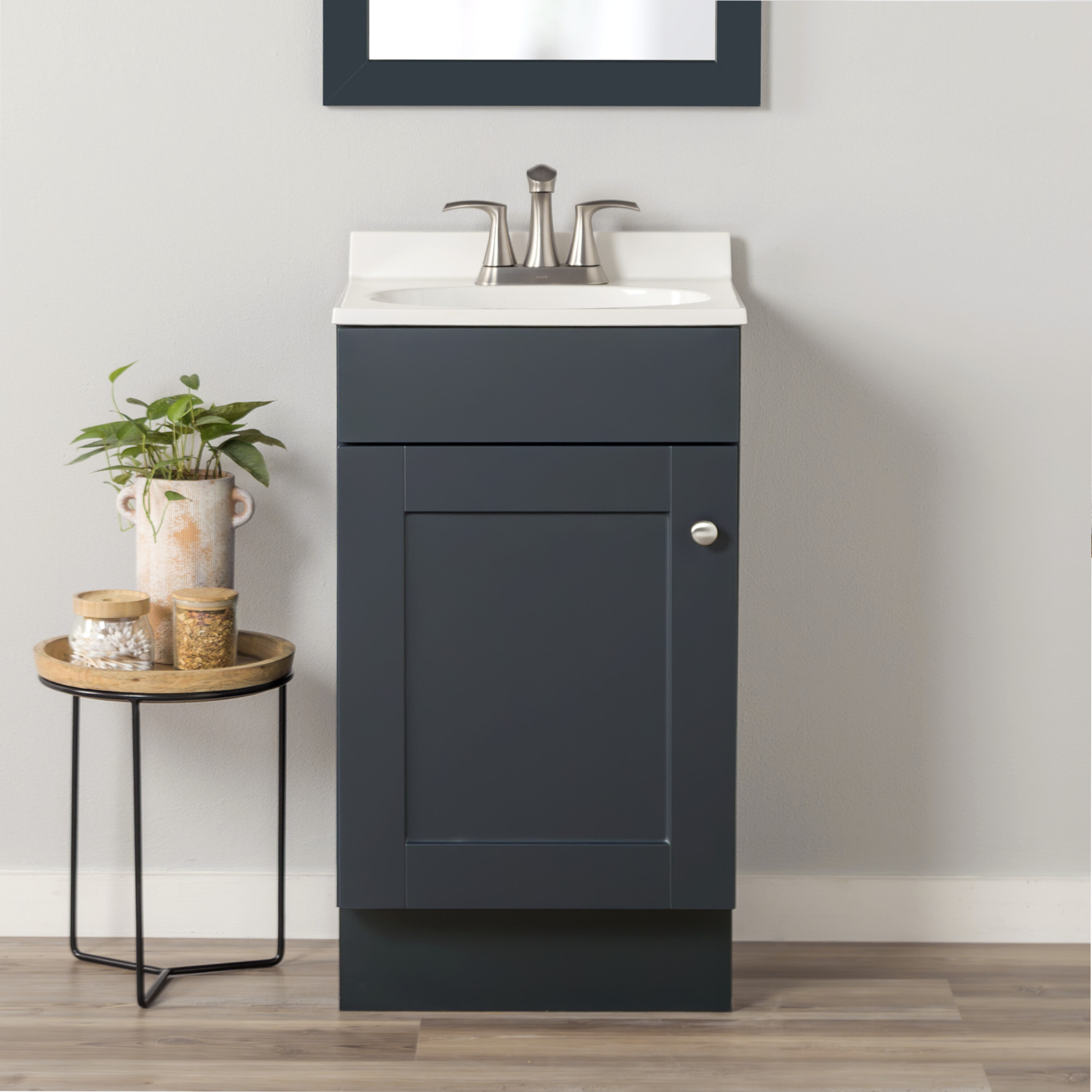 Project Source W022718P2-DB Dover 18-in Navy Blue Single sink Bathroom Vanity with White Cultured marble Top