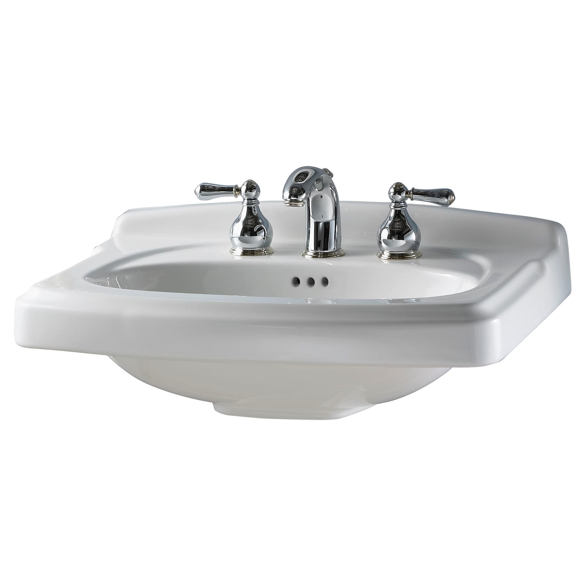 White Ceramic Rectangular Pedestal Bathroom Sink with Overflow