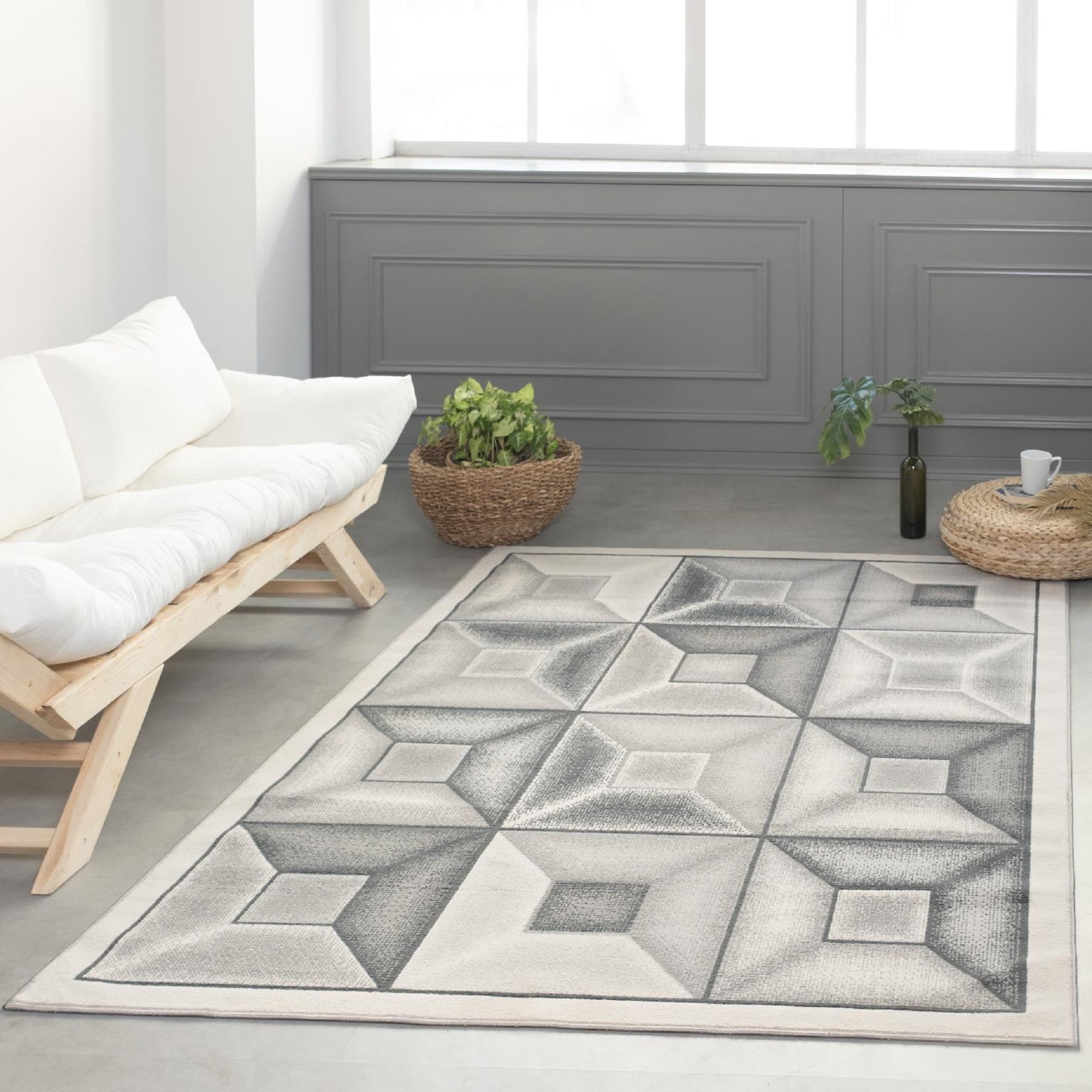 MDA Rugs LL08811 Lela 8 x 11 (ft) Polyester Ivory and Gray Rectangular Indoor Geometric Area rug