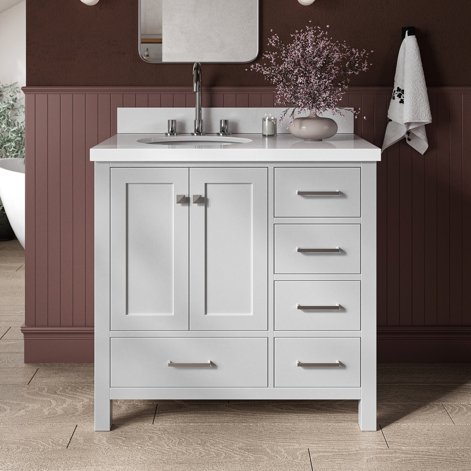 ARIEL A037SLWQOVOGRY Cambridge 37-in Gray Undermount Single Sink Bathroom Vanity with Pure White Quartz Quartz Top