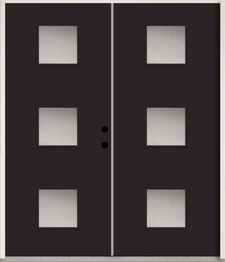 RELIABILT LO1066759 Spotlights 72-in x 80-in x Fiberglass 1/4 lite Left-hand inswing Peppercorn Paint Painted Prehung Double Front Door Insulating core