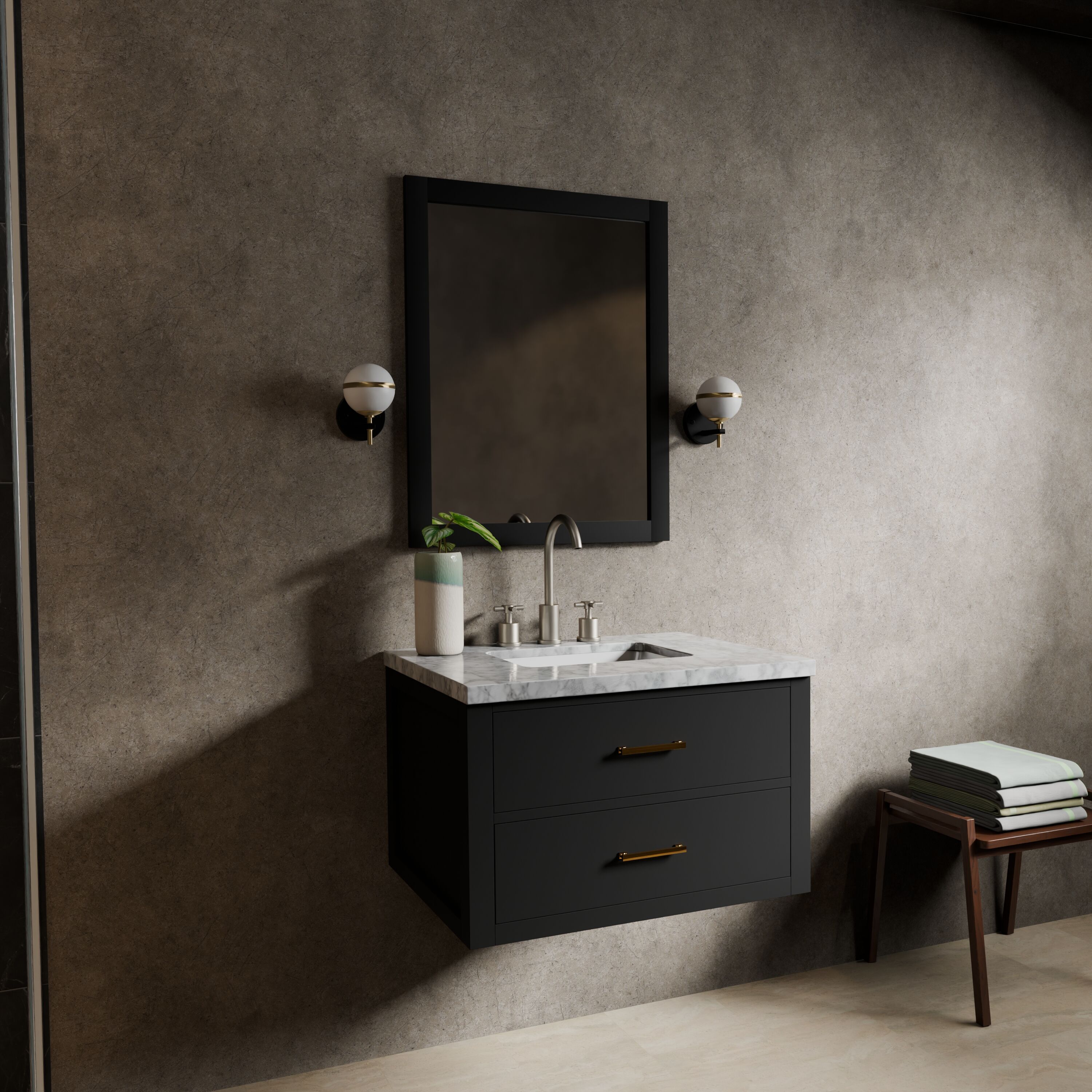 Lexora LVSO30SL000 Southold 30-in Black Floating Bathroom Vanity Base Cabinet without Top