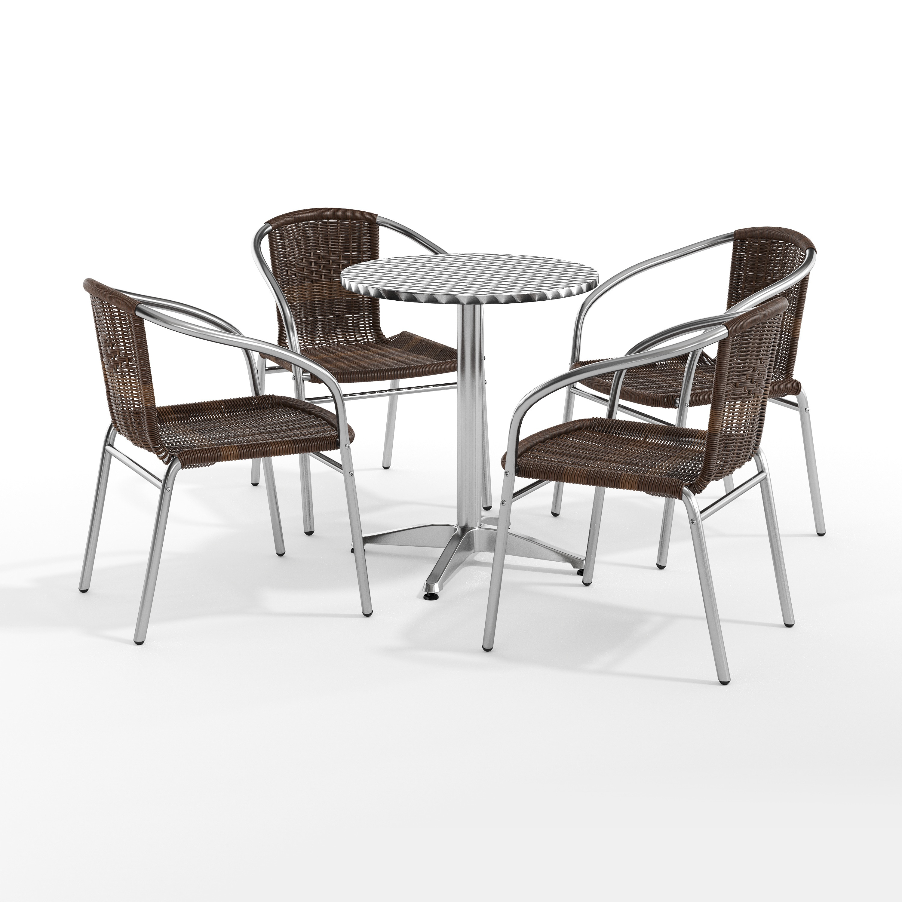 Flash Furniture 889142012559 Lila 23.5-in Round Aluminum Indoor-Outdoor Table Set with 4 Dark Brown Rattan Chairs
