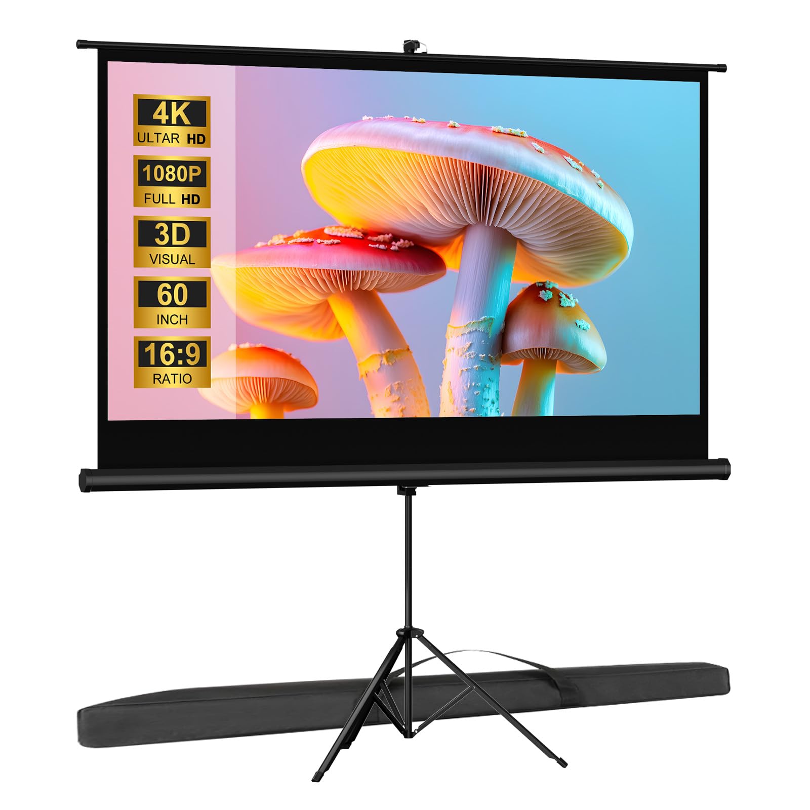 ITOPFOX  Outdoor Projector Screen with Stand Tripod Indoor Pull Up Portable Projector Screen 60 INCH 16 9 Adjustable Projection Screen with