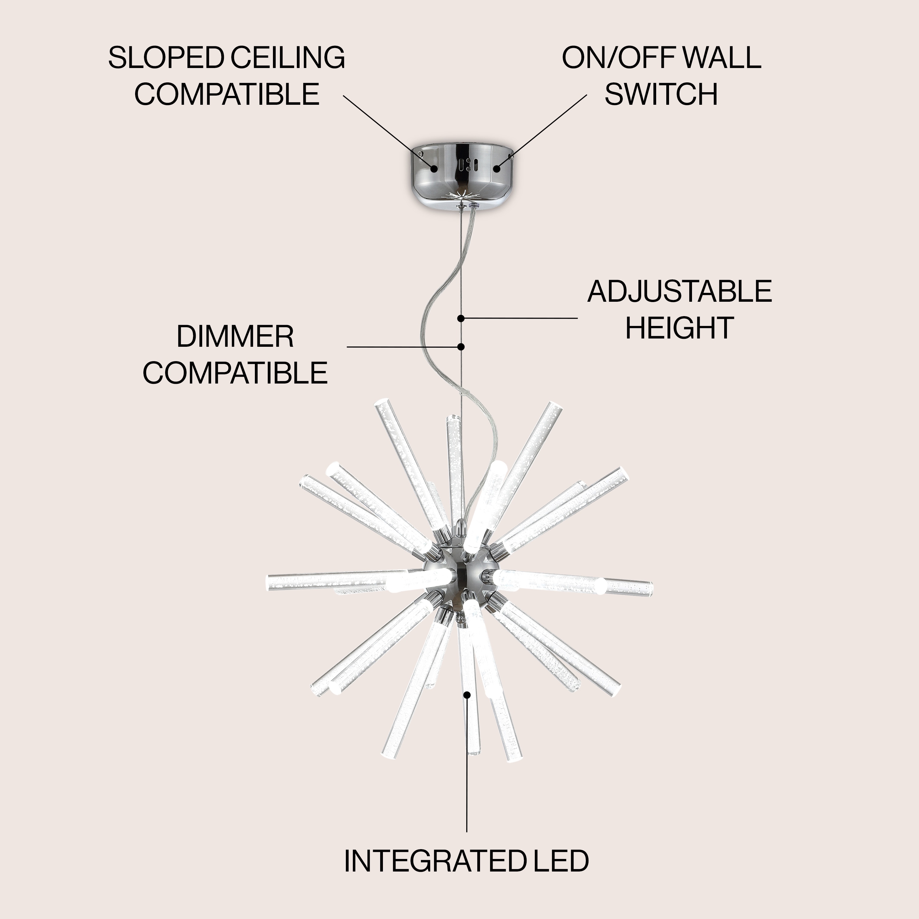 Soyuz 19.5" Chrome Starburst Adjustable LED Pendant Light