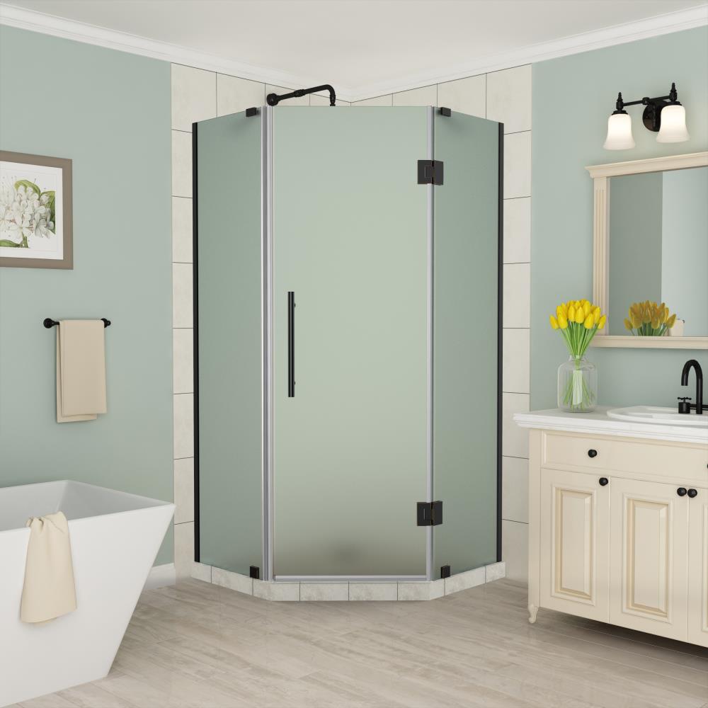 Aston SEN966FMB3610 Merrick 36-1/2-in W x 72-Inches H Frameless Neo-angle Hinged Shower door 3/8-in Thick Frosted Glass