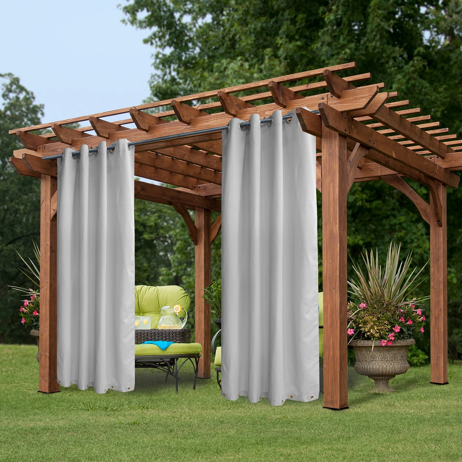 Shatex - 96-in Outdoor Greyish White Standard lined Grommet Curtain panel 4-pack