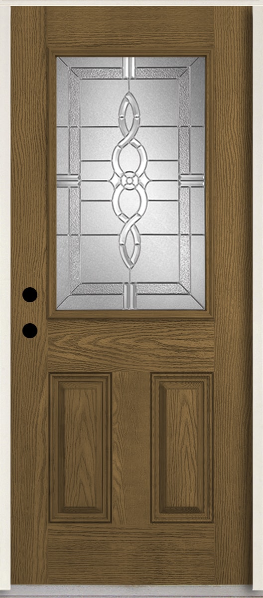 RELIABILT LO963579 Calista 36-in x 80-in x 4-5/8-in Fiberglass Half lite Right-hand inswing Walnut Stain Stained Prehung Front Door Insulating core