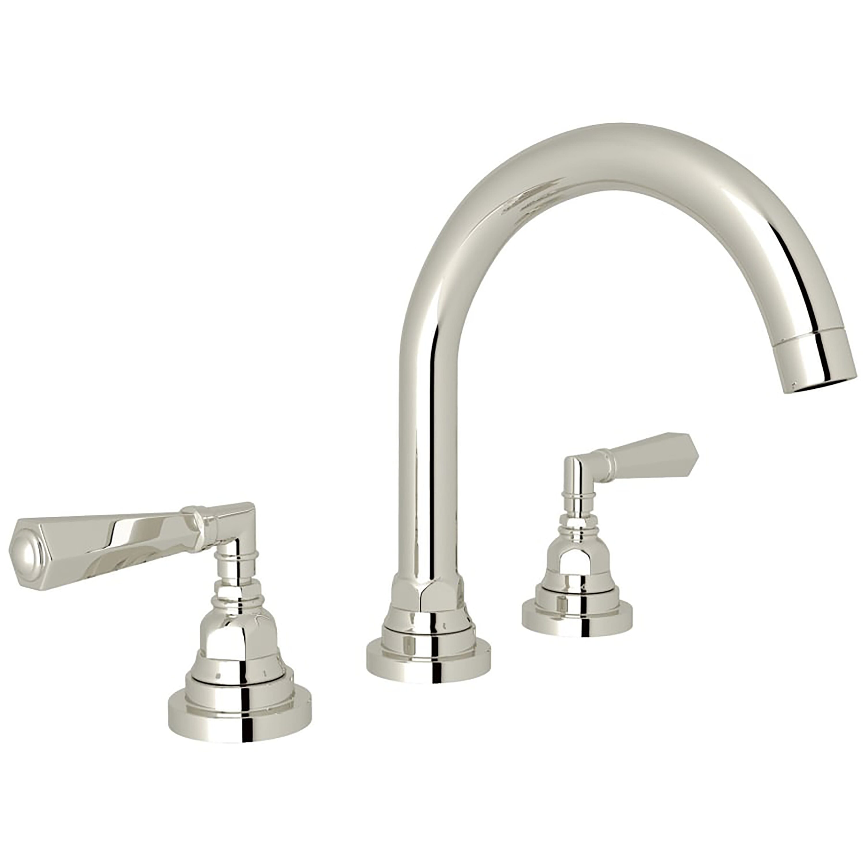 Rohl A2328LMPN-2 Polished Nickel Widespread 2-handle Low-arc Residential Handle Bathroom Sink Faucet with Drain