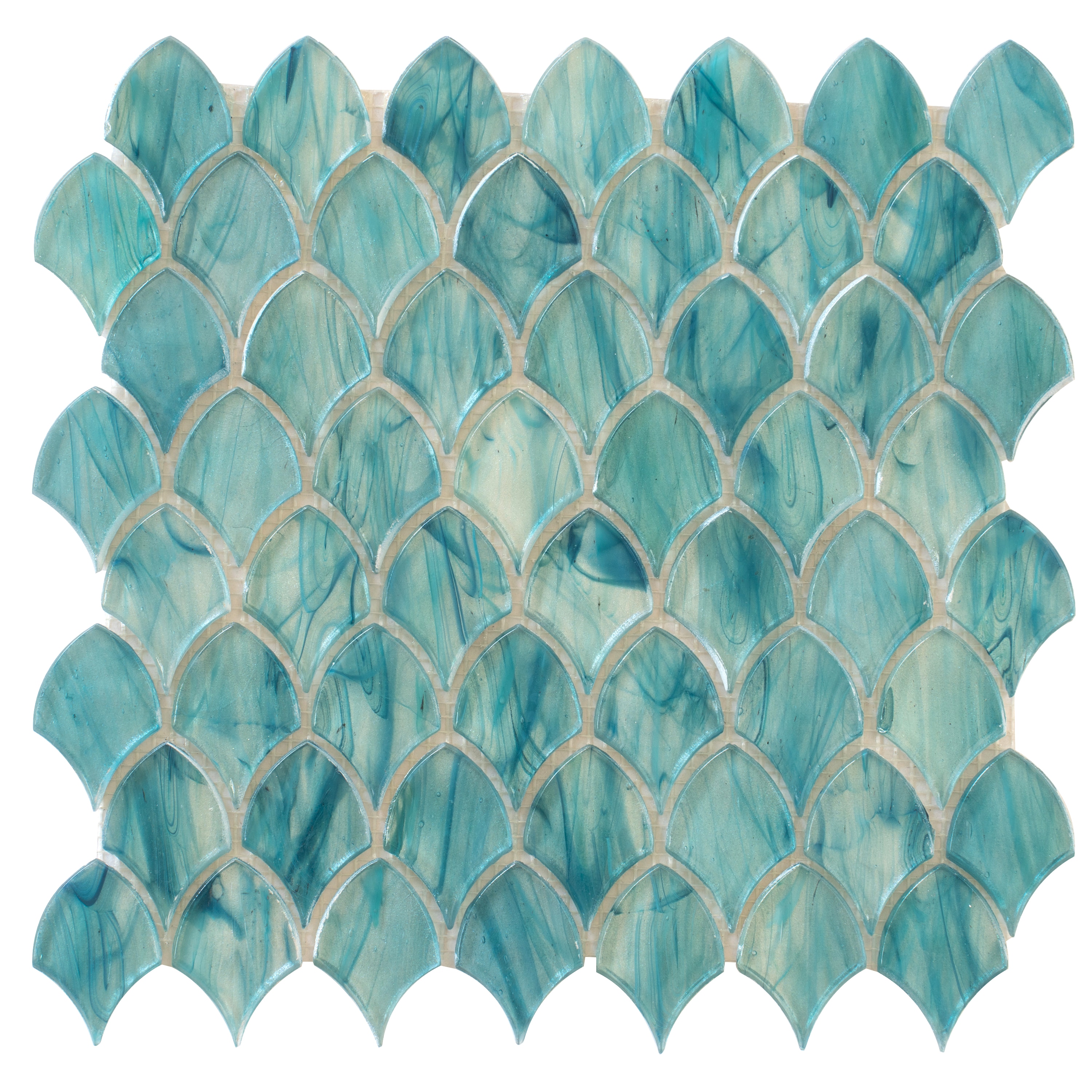 Apollo Tile APLASL8803A Majeste Sea Blue 10-in x 11-in Glossy Glass Patterned Scale Mosaic Floor and Wall Tile (8.48-sq. ft/ Carton)