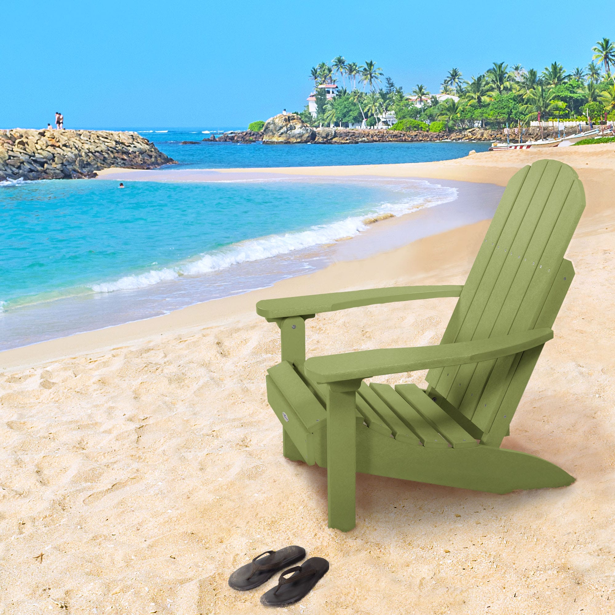 highwood BV-CLAS1-PGR Cape Palm Green Poly-lumber Frame Stationary Adirondack Chair with Slat Seat