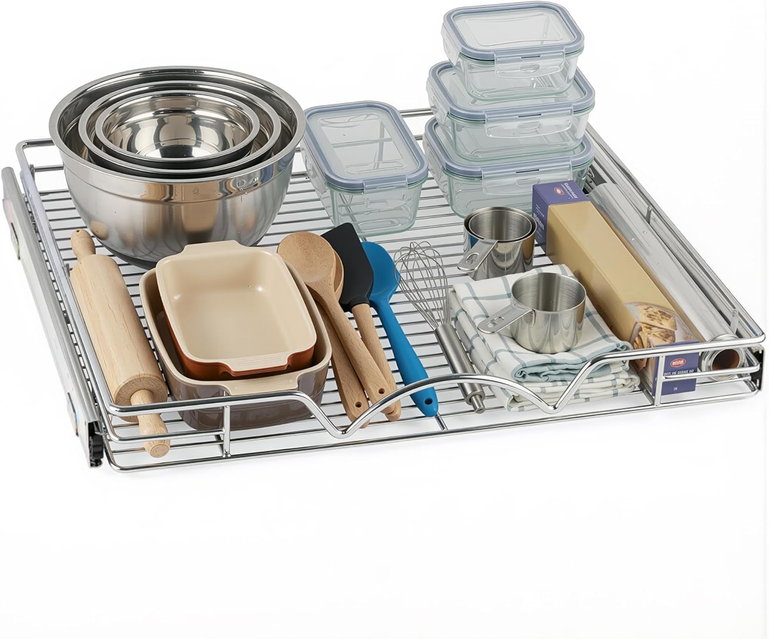 HoldN’ Storage Pull-Out Cabinet Organizer 24-in W x 21-in D Basket Slide Out Under Sink Cabinet Drawer Heavy-Duty Chrome Steel Roll Out Shelf for Kitchen Cabinets
